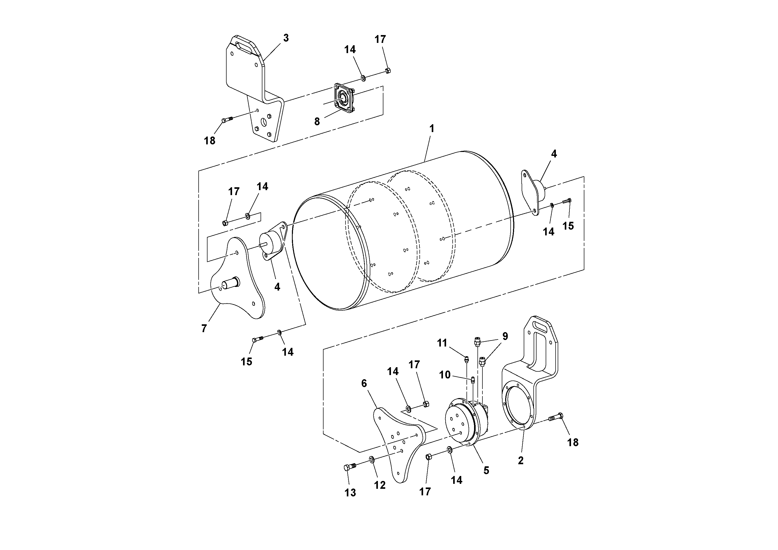 Схема запчастей Volvo DD14S/DD16 S/N 197600 - - 106657 Rear Drum Assembly 
