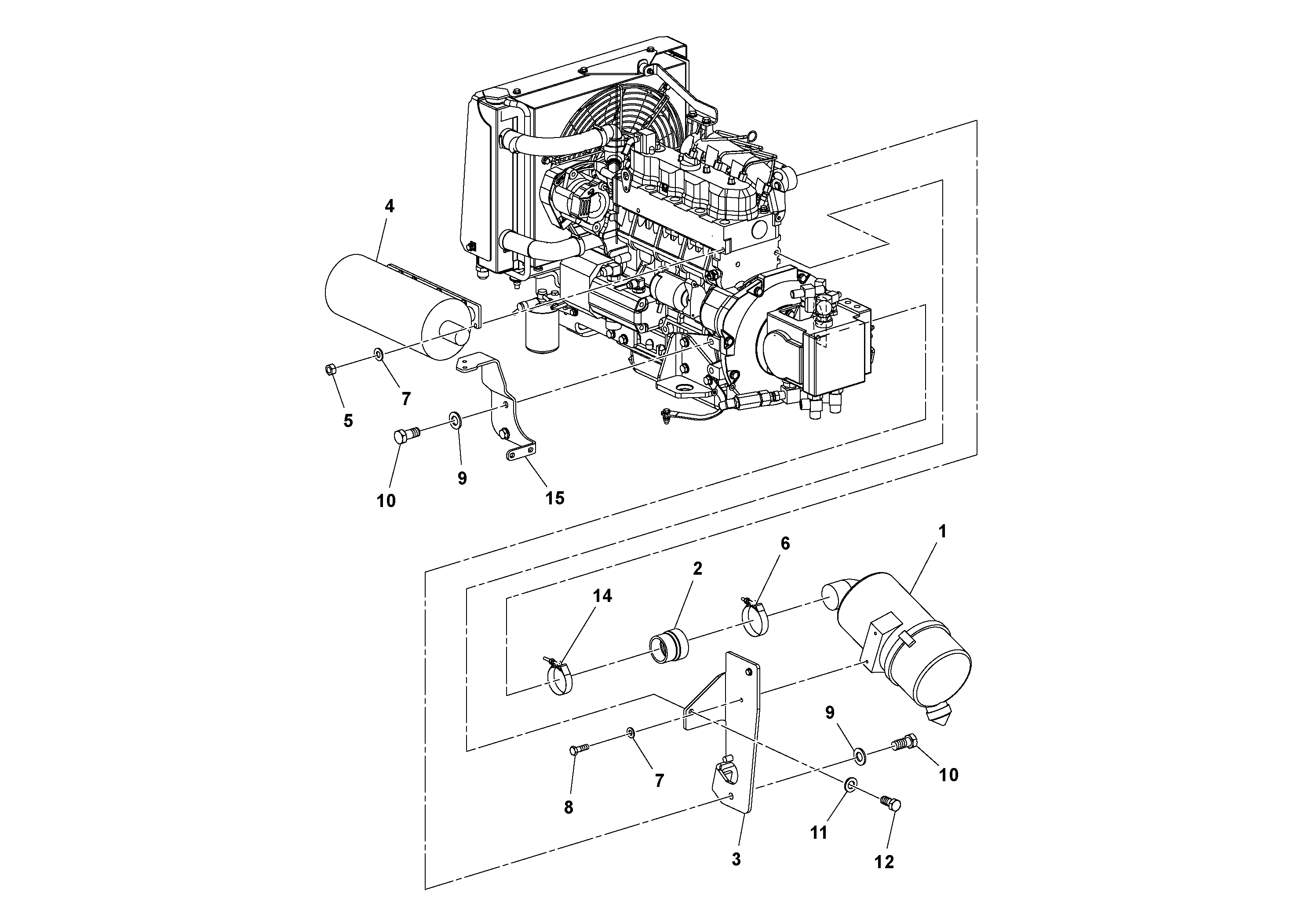 Схема запчастей Volvo CR24/CR30 S/N 197606 - - 98253 Air cleaner and muffler installation 