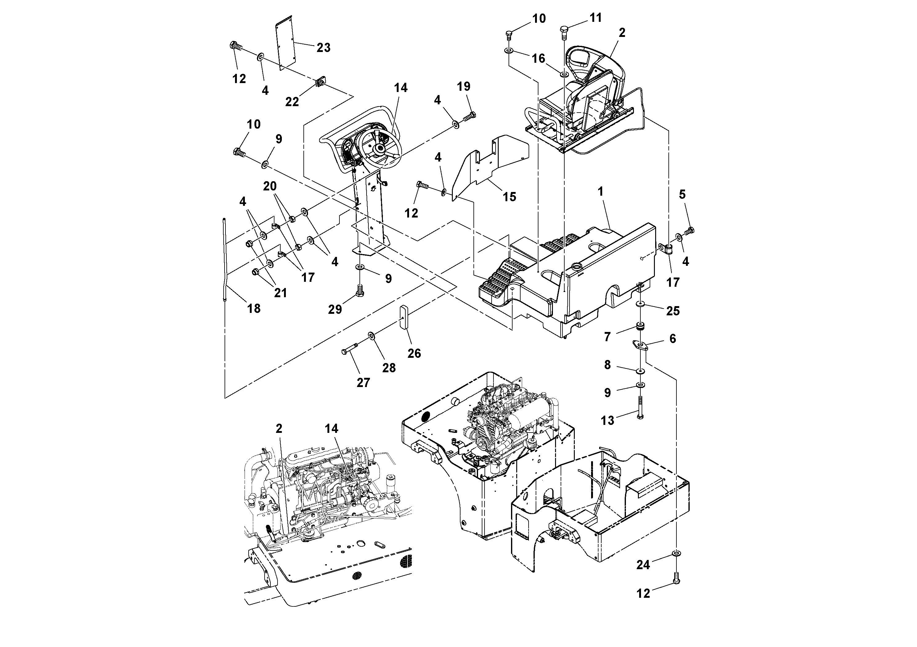 Схема запчастей Volvo CR24/CR30 S/N 197606 - - 100043 Operators Platform Installation 