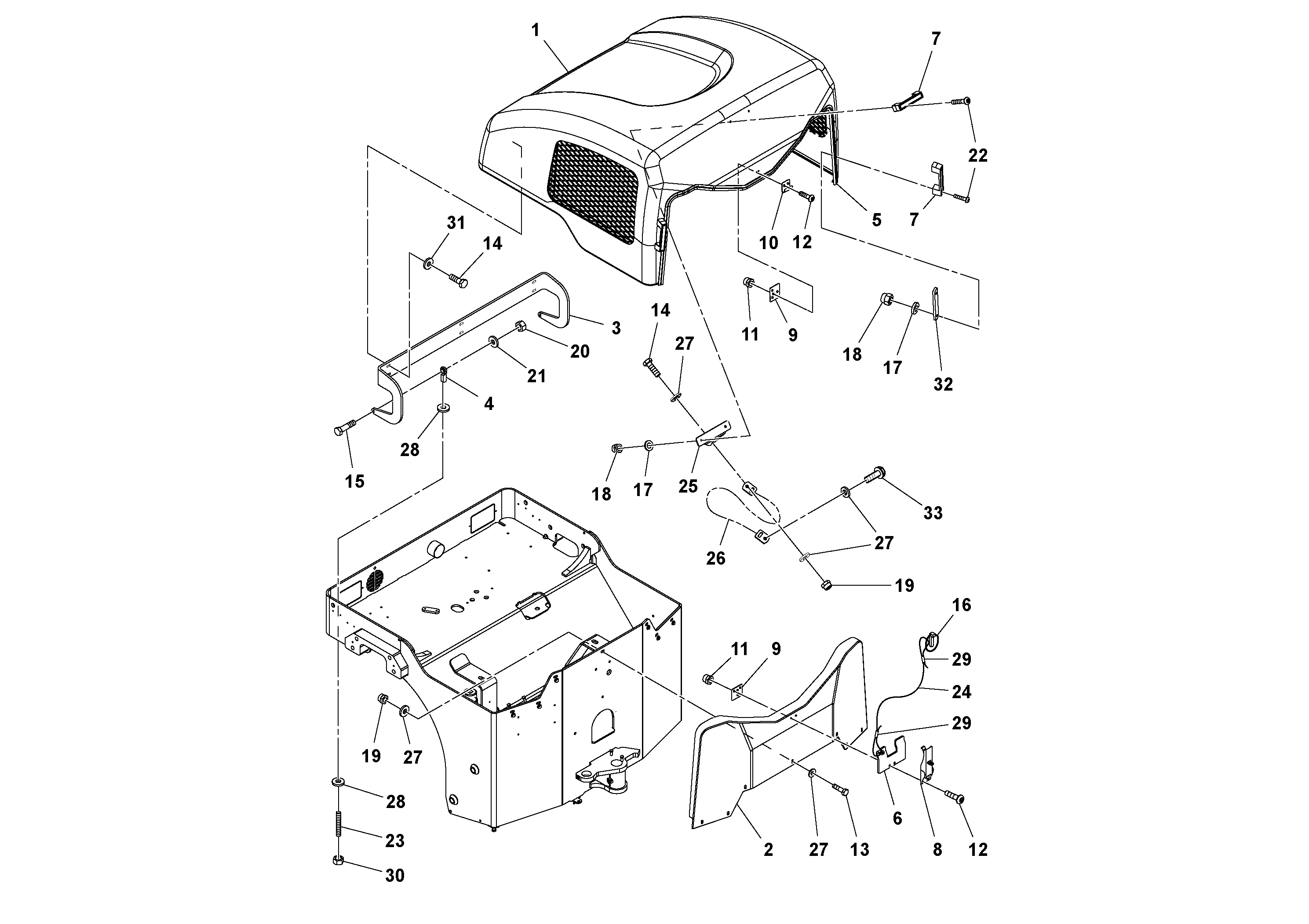 Схема запчастей Volvo CR24/CR30 S/N 197606 - - 47983 Hood And Trim Installation 