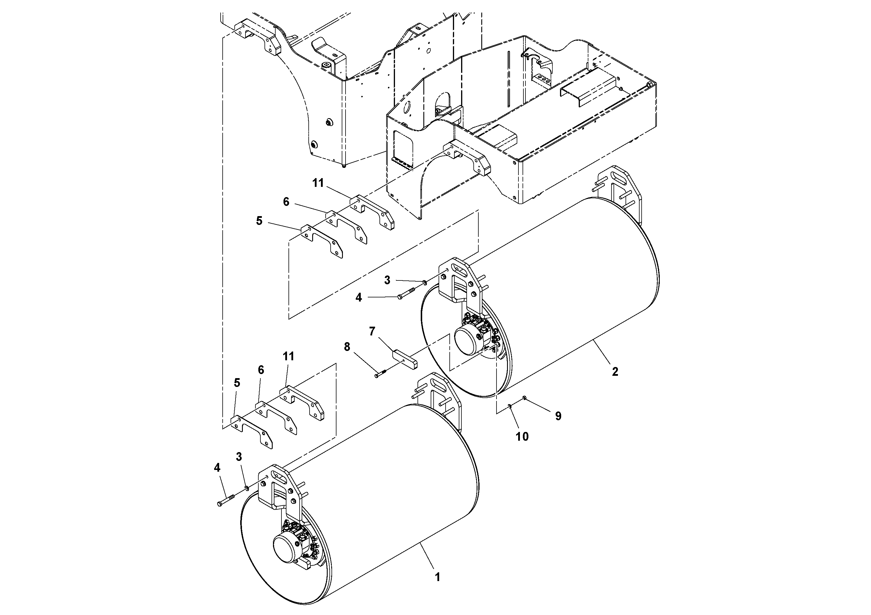 Схема запчастей Volvo DD29/DD30/DD31HF/DD38HF S/N 197592 - - 106031 Drum Installation 