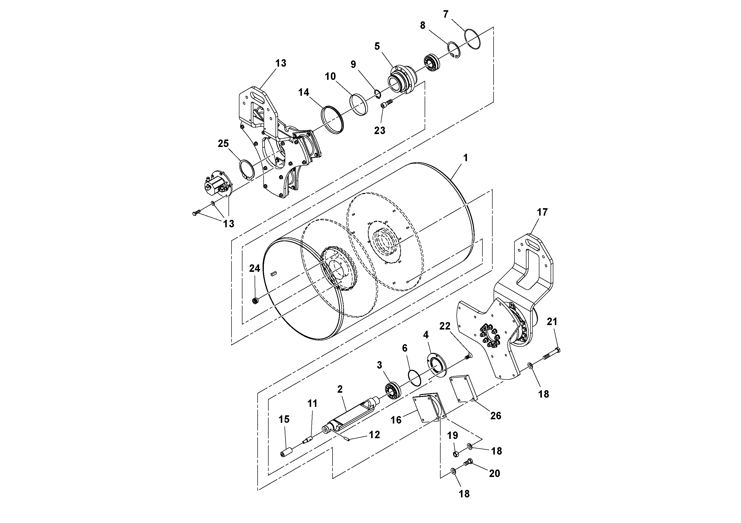 Схема запчастей Volvo DD29/DD30/DD31HF/DD38HF S/N 197592 - - 99181 Drum Assembly, Rear and Front 