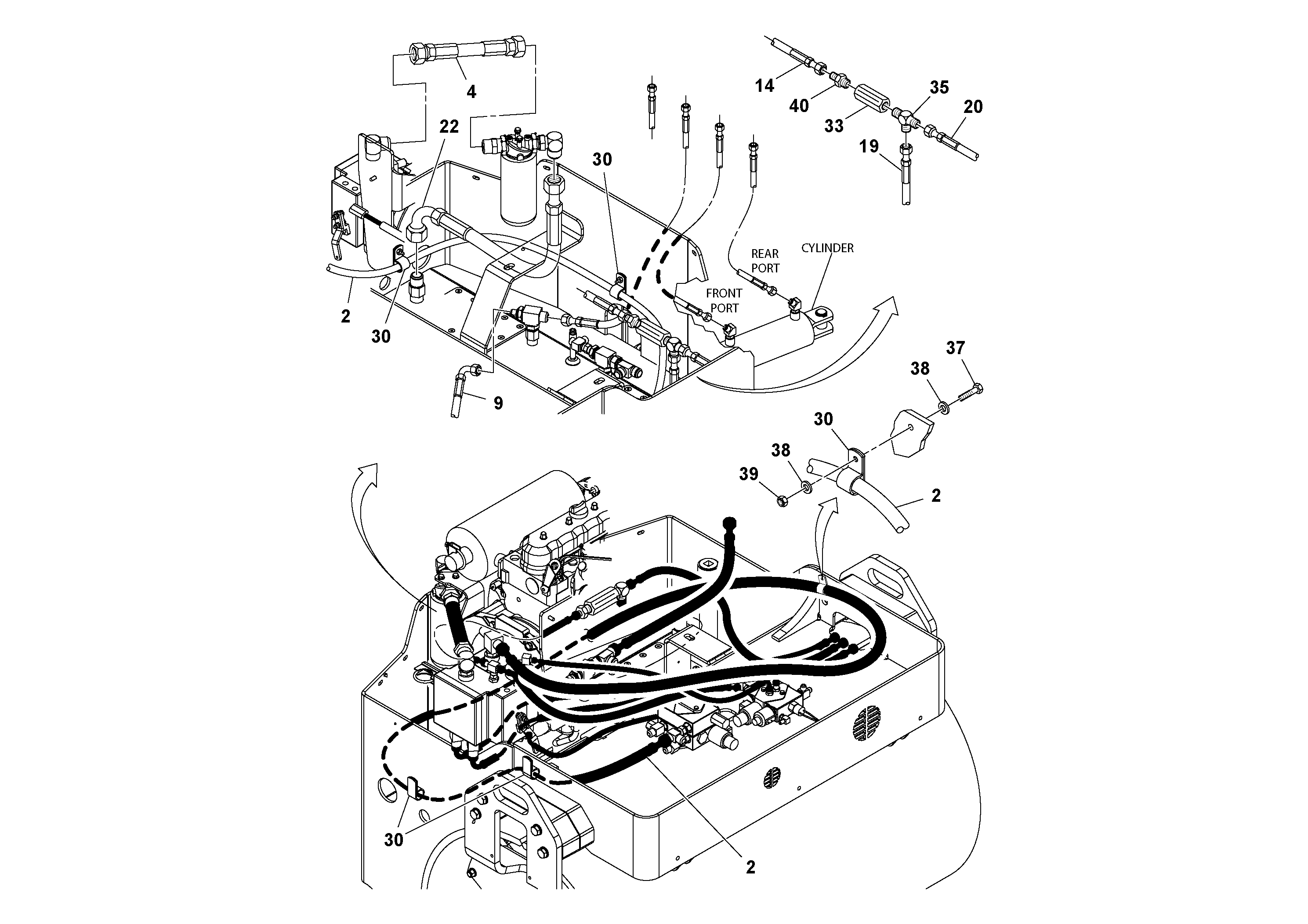 Схема запчастей Volvo DD29/DD30/DD31HF/DD38HF S/N 197592 - - 73374 Hydraulic Hose and Tube Installation 