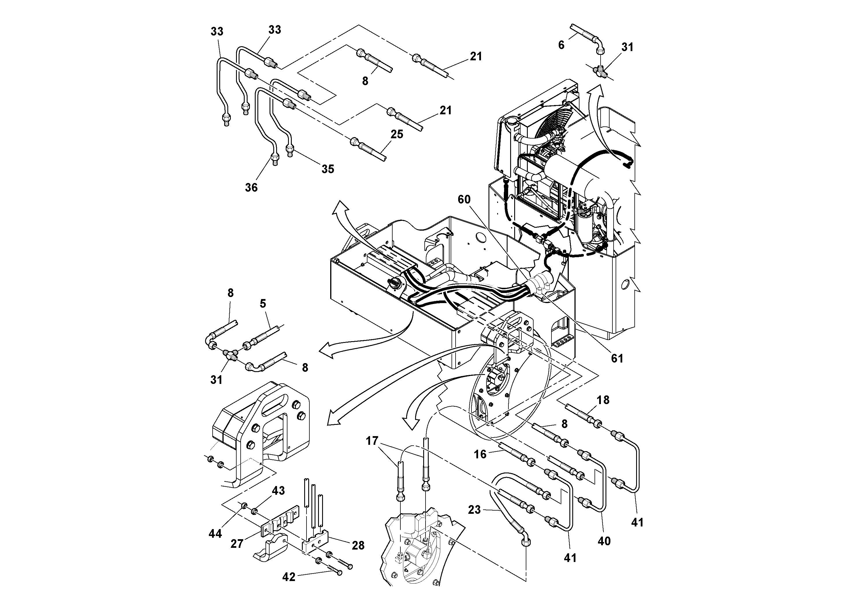 Схема запчастей Volvo DD29/DD30/DD31HF/DD38HF S/N 197592 - - 76488 Hydraulic Hose and Tube Installation 