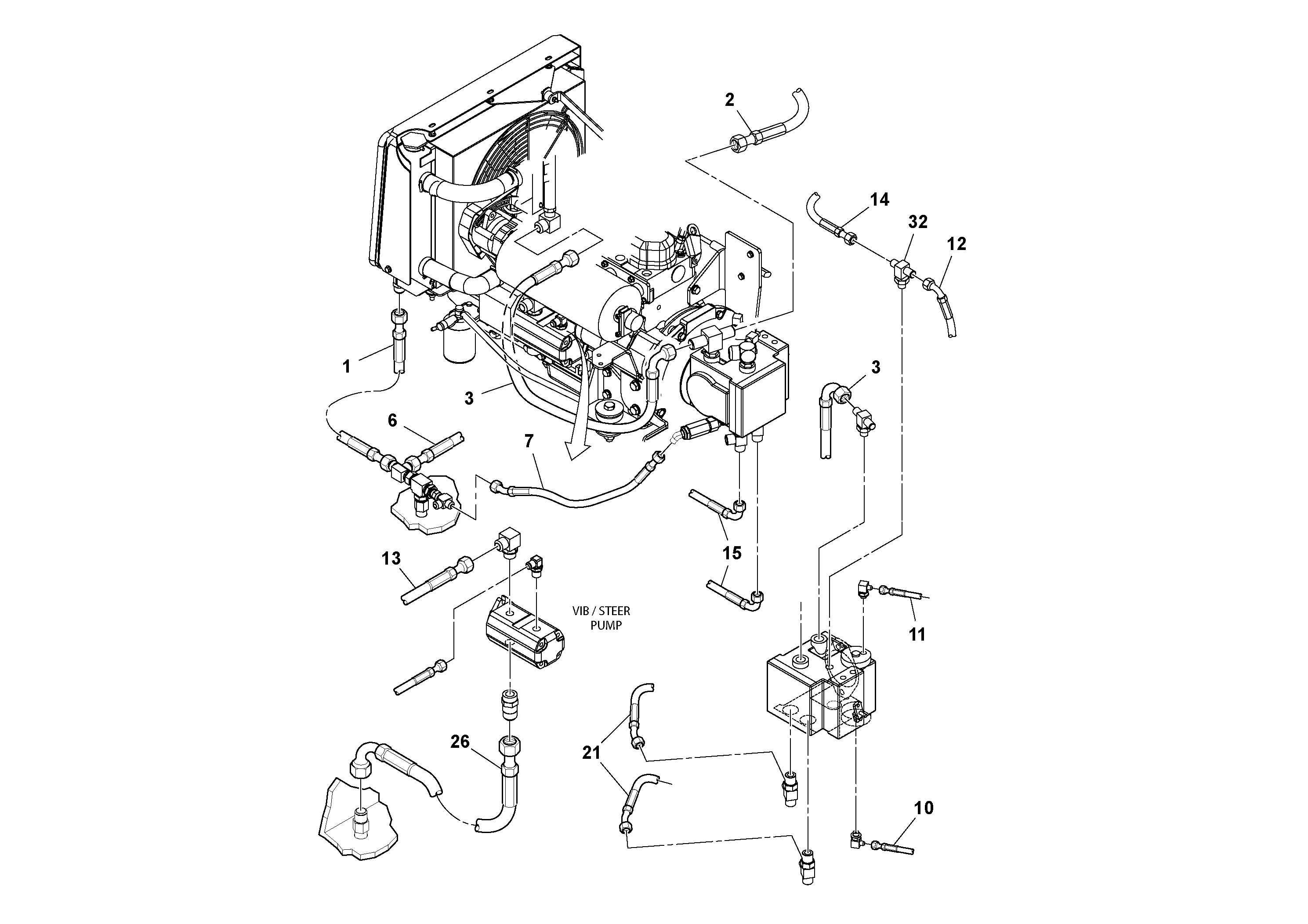 Схема запчастей Volvo DD29/DD30/DD31HF/DD38HF S/N 197592 - - 79817 Hydraulic Hose and Tube Installation 