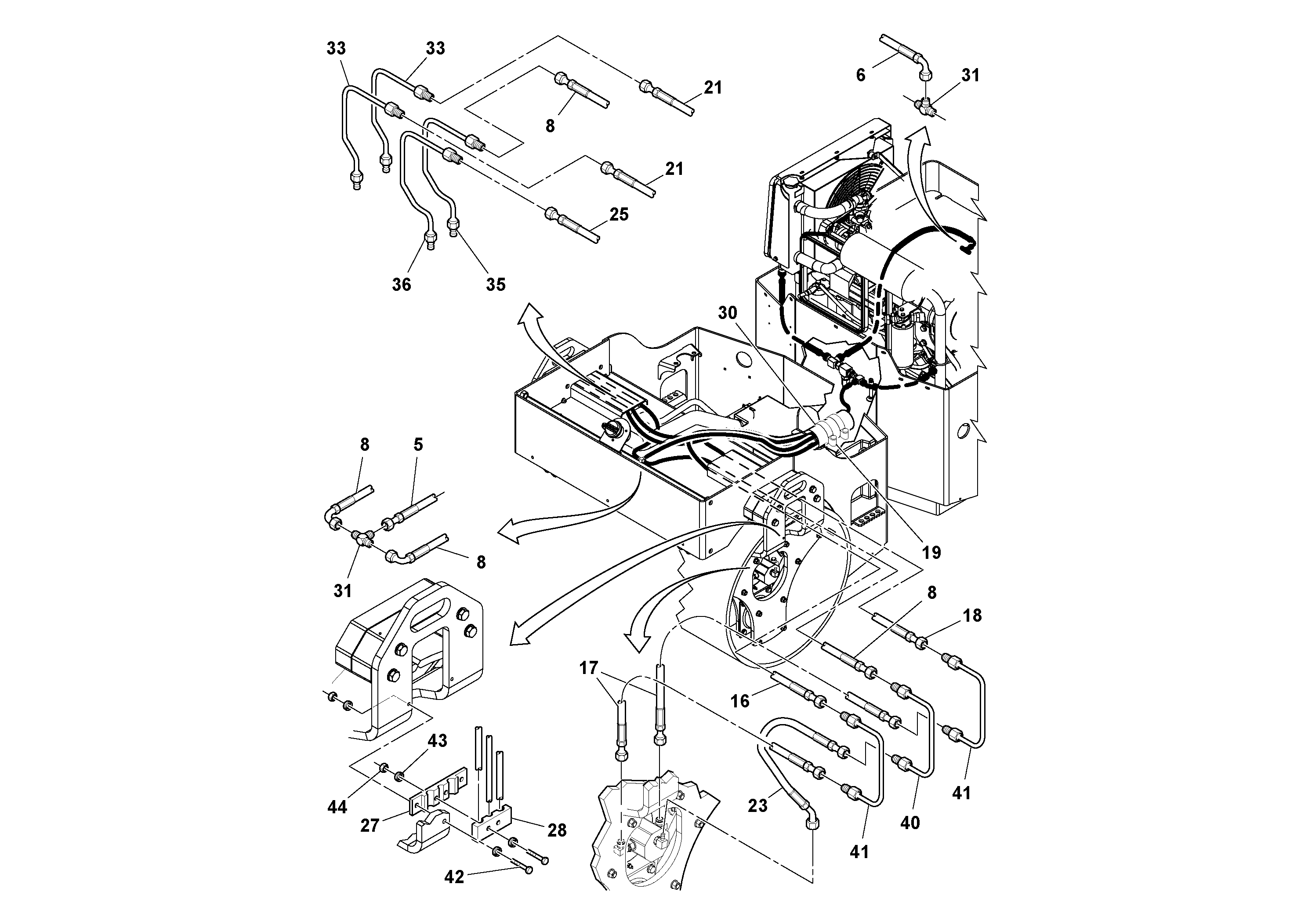 Схема запчастей Volvo DD29/DD30/DD31HF/DD38HF S/N 197592 - - 80955 Hydraulic Hose and Tube Installation 