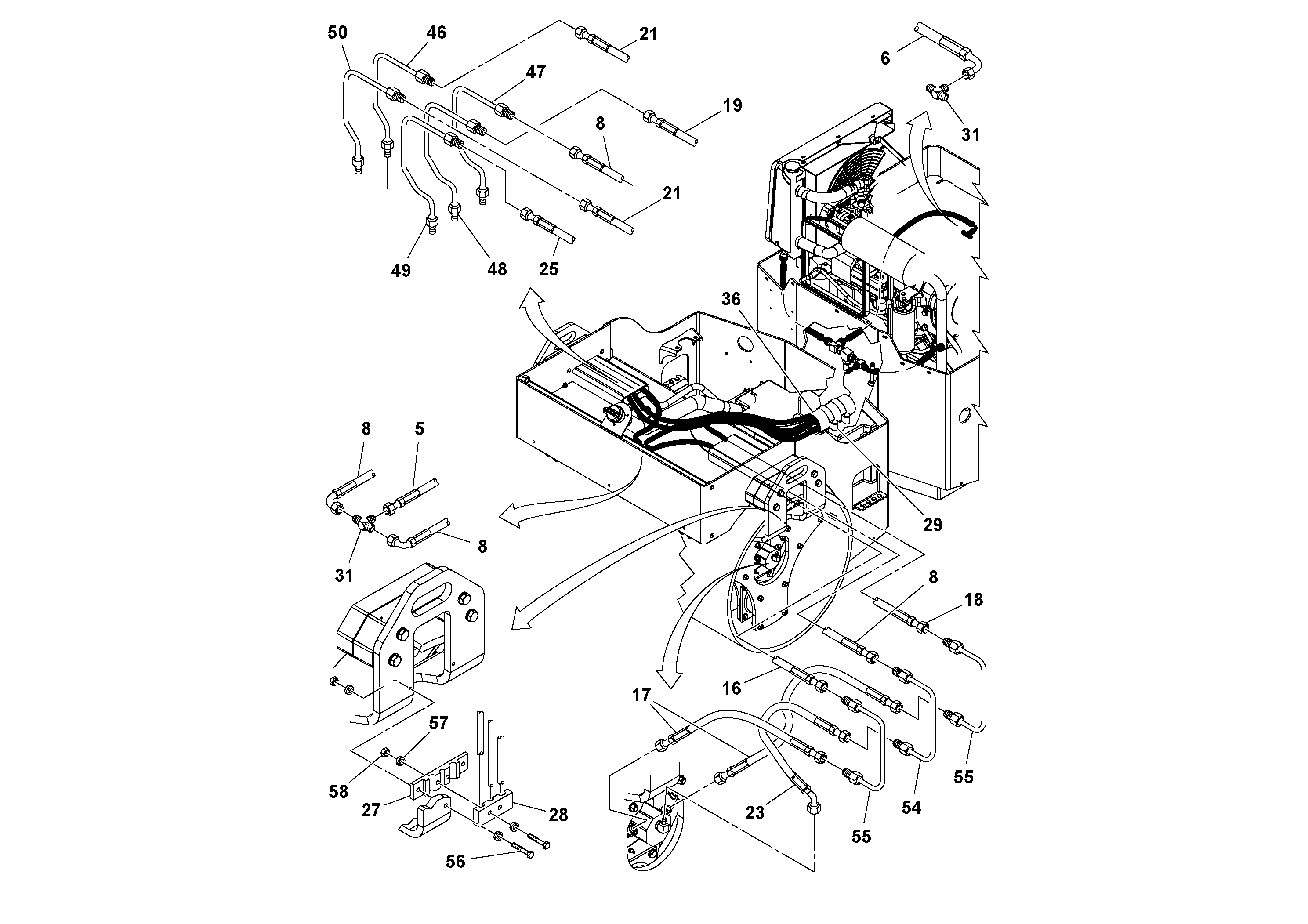 Схема запчастей Volvo DD29/DD30/DD31HF/DD38HF S/N 197592 - - 87990 Hydraulic Hose and Tube Installation 