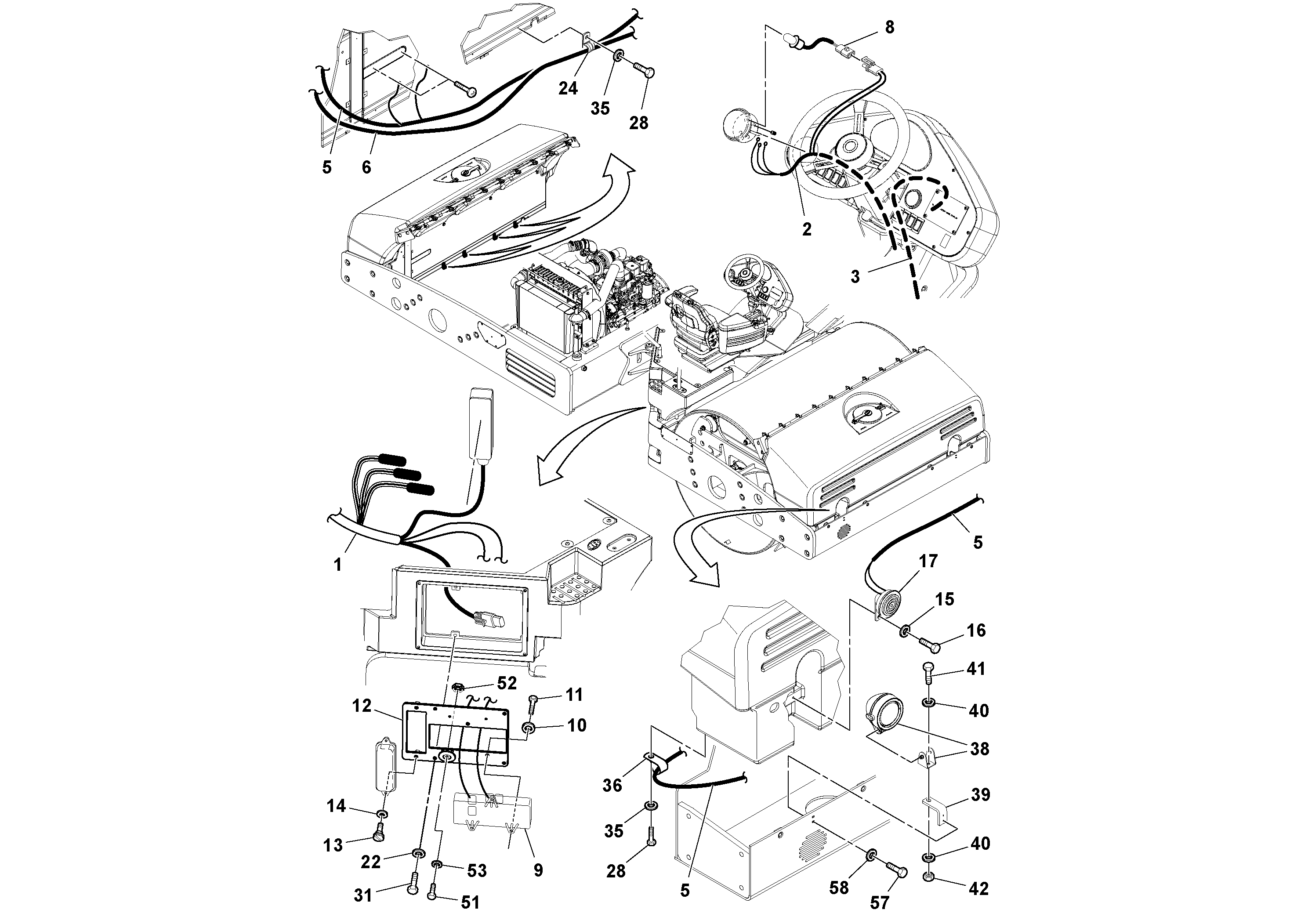 Схема запчастей Volvo DD112HF/DD118HF/HA/HFA S/N 197518 - - 59136 Electrical Installation 