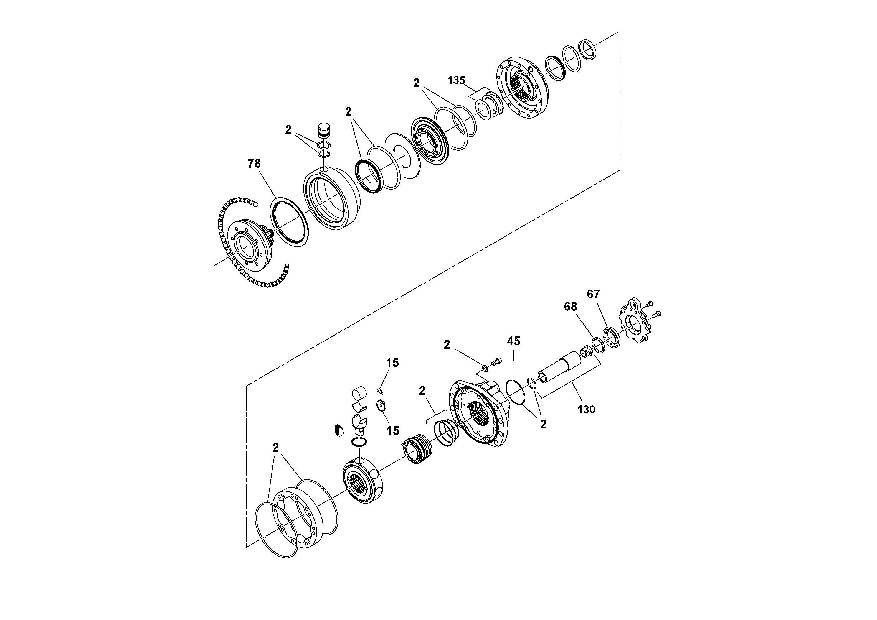 Схема запчастей Volvo DD112HF/DD118HF/HA/HFA S/N 197518 - - 58645 Front Drive Motor 