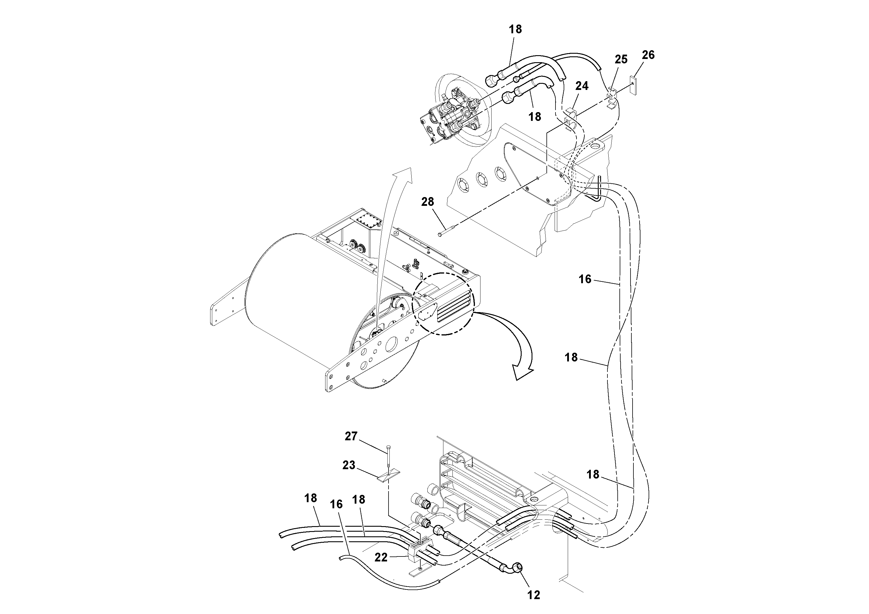 Схема запчастей Volvo DD112HF/DD118HF/HA/HFA S/N 197518 - - 61449 Rear Hose Installation 
