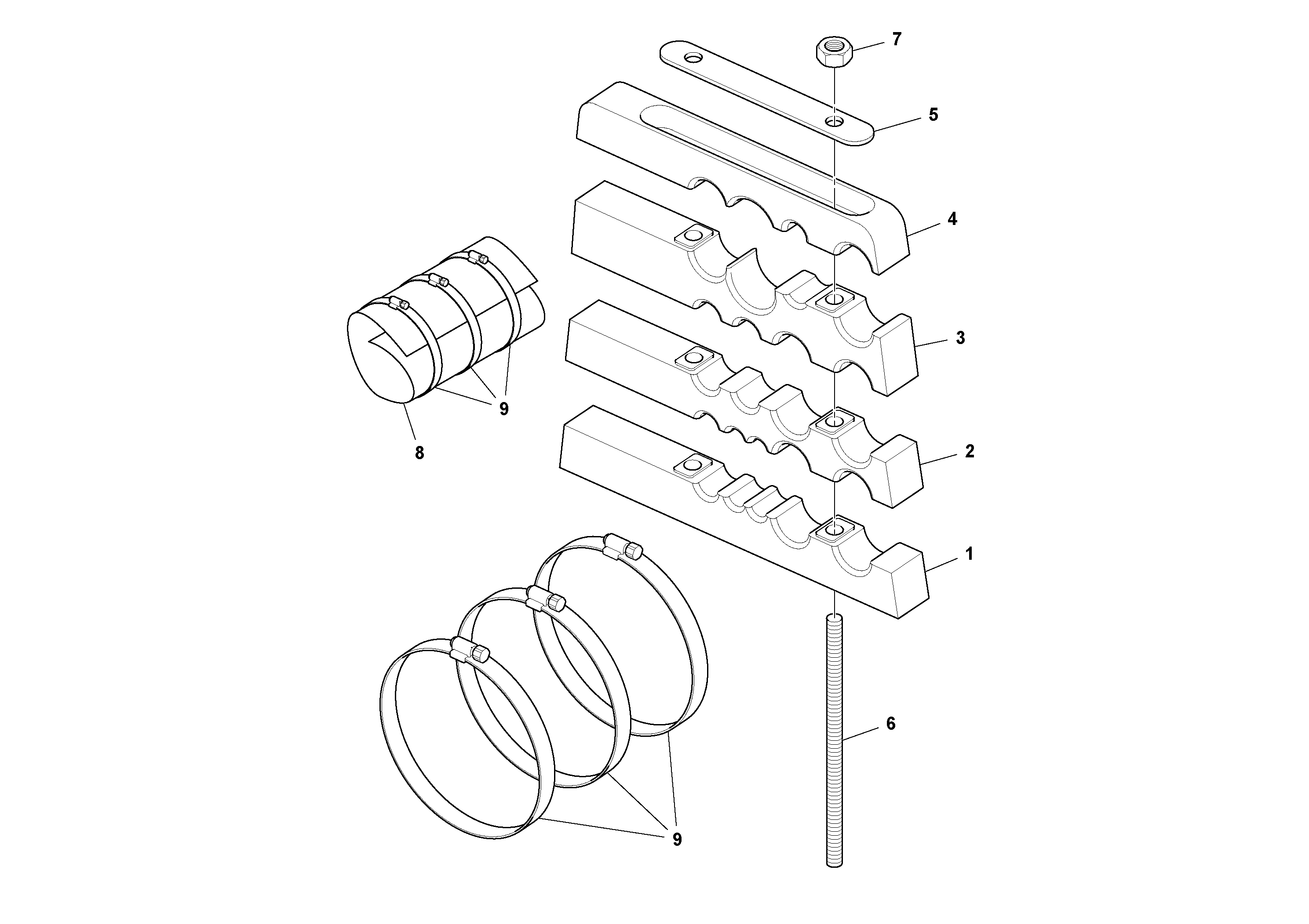 Схема запчастей Volvo DD112HF/DD118HF/HA/HFA S/N 197518 - - 61456 Bulk Clamp Installation 