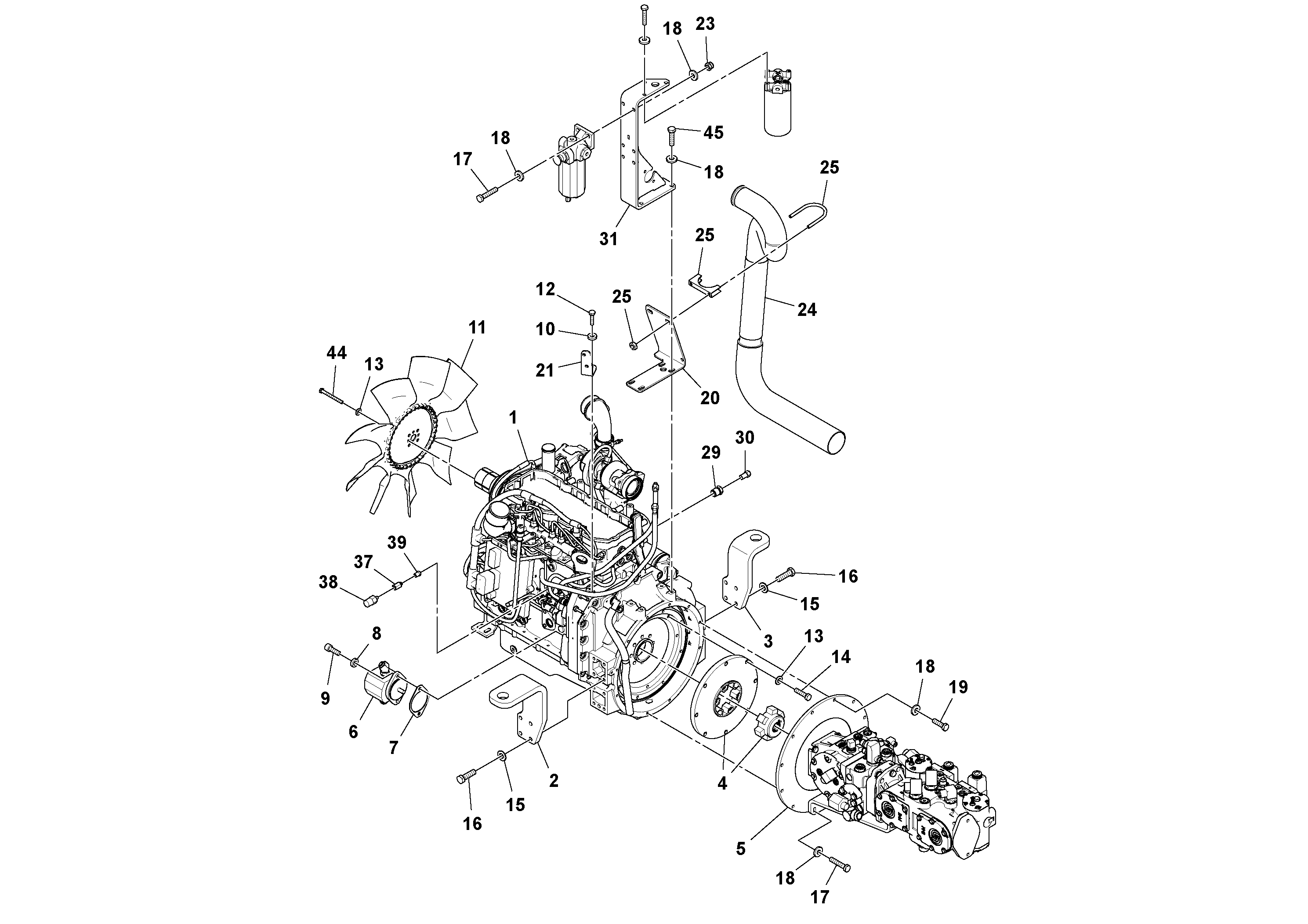Схема запчастей Volvo DD112HF/DD118HF/HA/HFA S/N 197518 - - 101051 Двигатель в сборе 