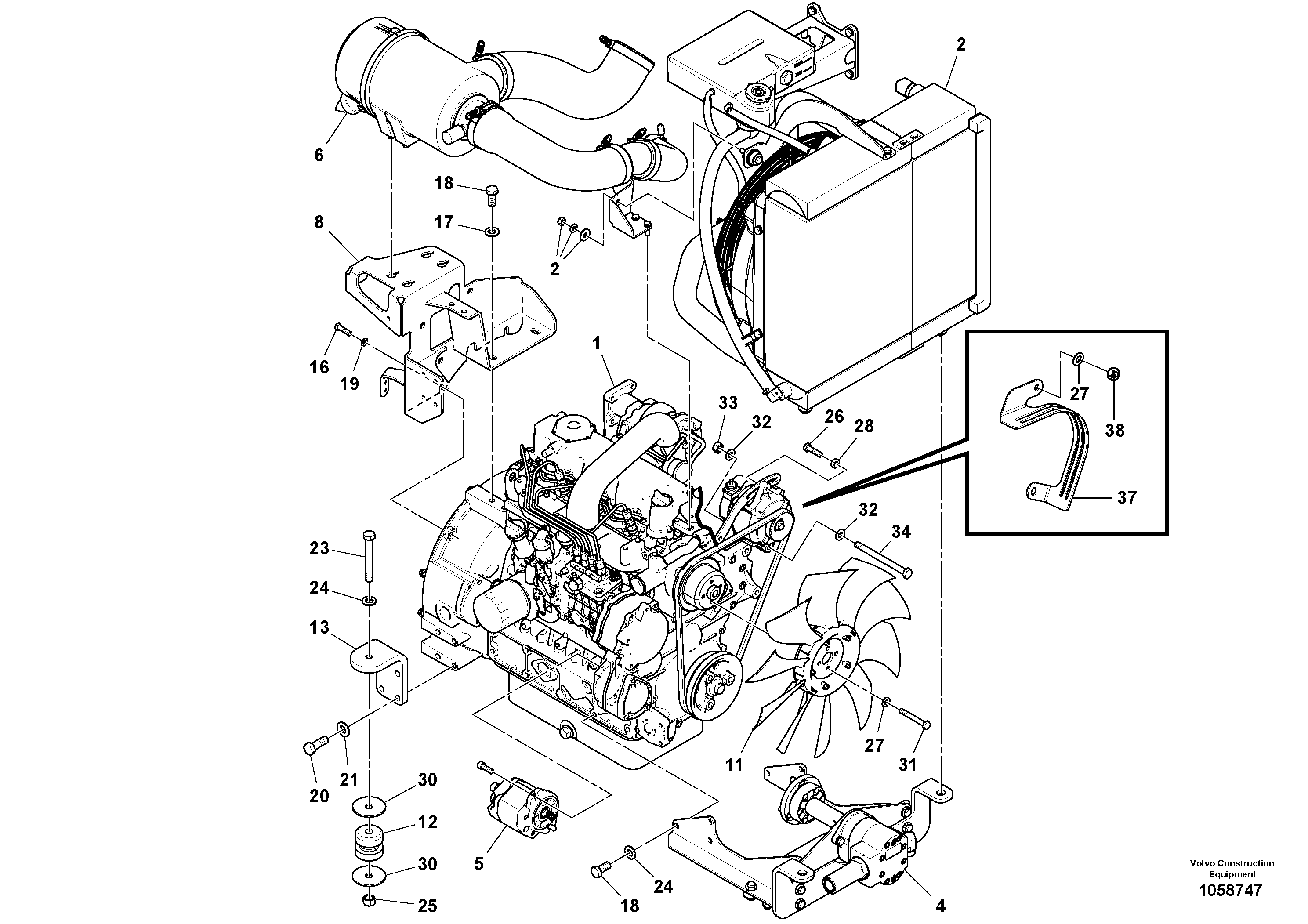 Схема запчастей Volvo DD70/DD70HF S/N 197522 - - 102546 Engine Installation 