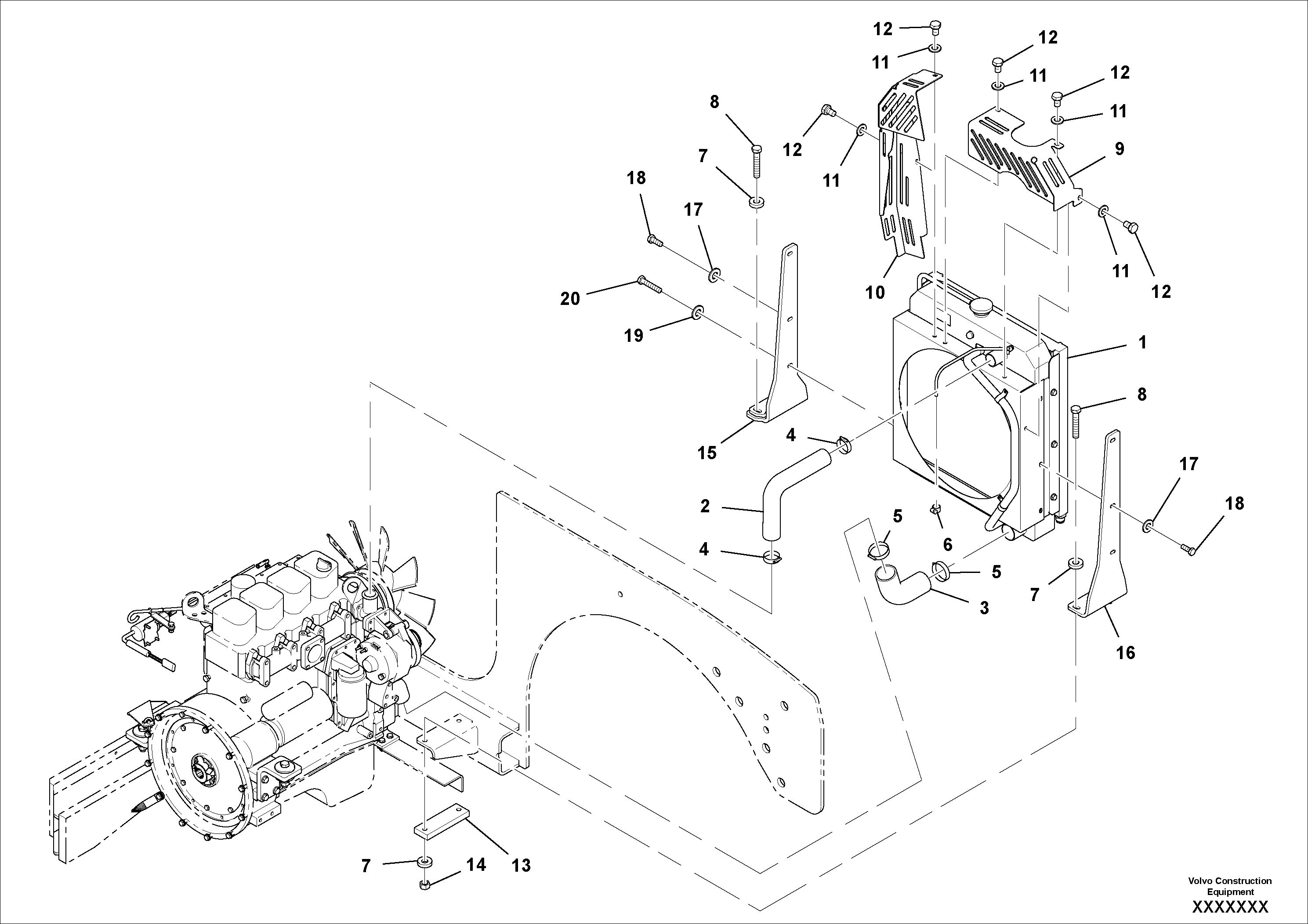 Схема запчастей Volvo DD70/DD70HF S/N 197522 - - 57834 Radiator/Oil Cooler Installation 