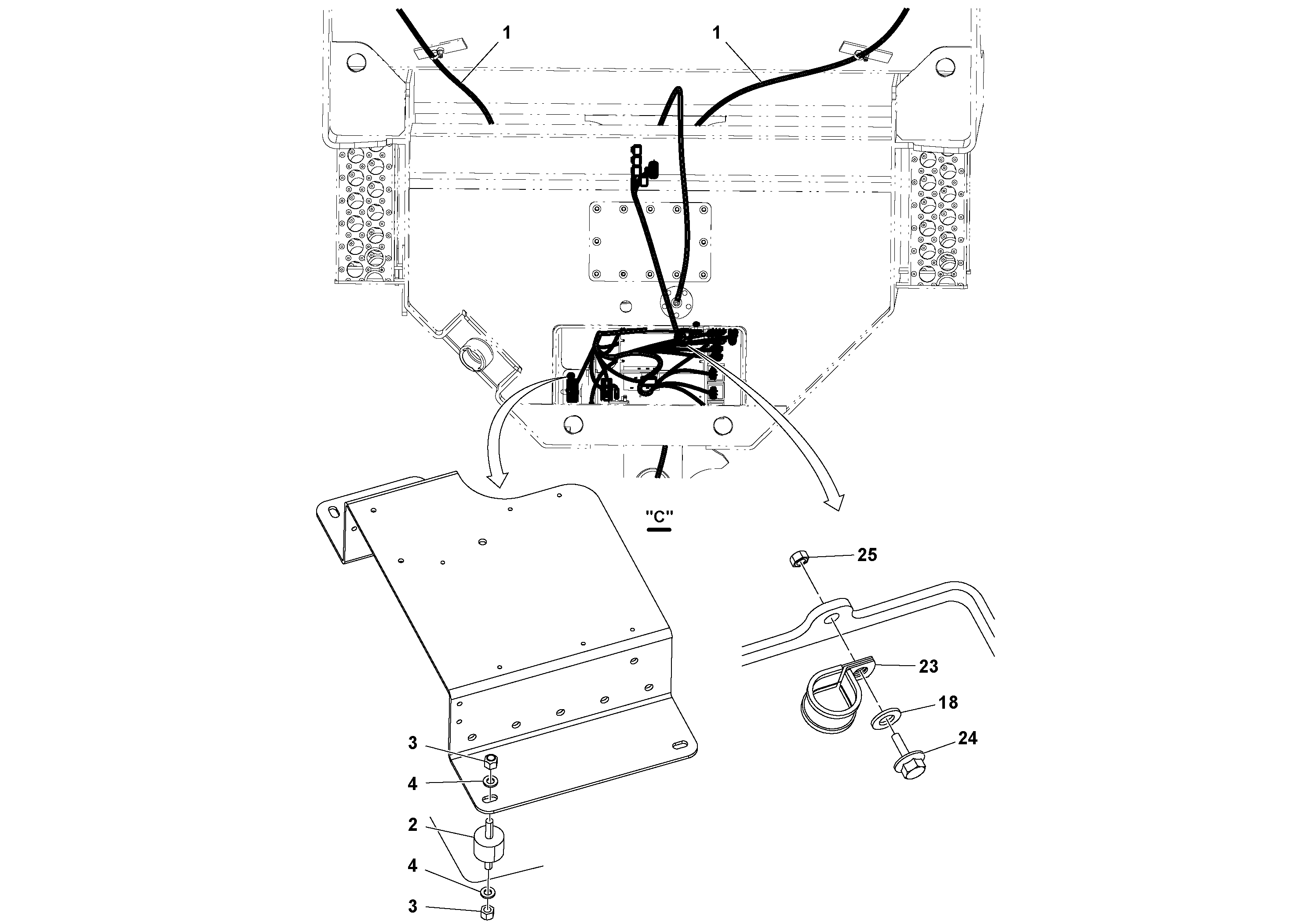 Схема запчастей Volvo DD70/DD70HF S/N 197522 - - 57838 Cable Harness Installation 