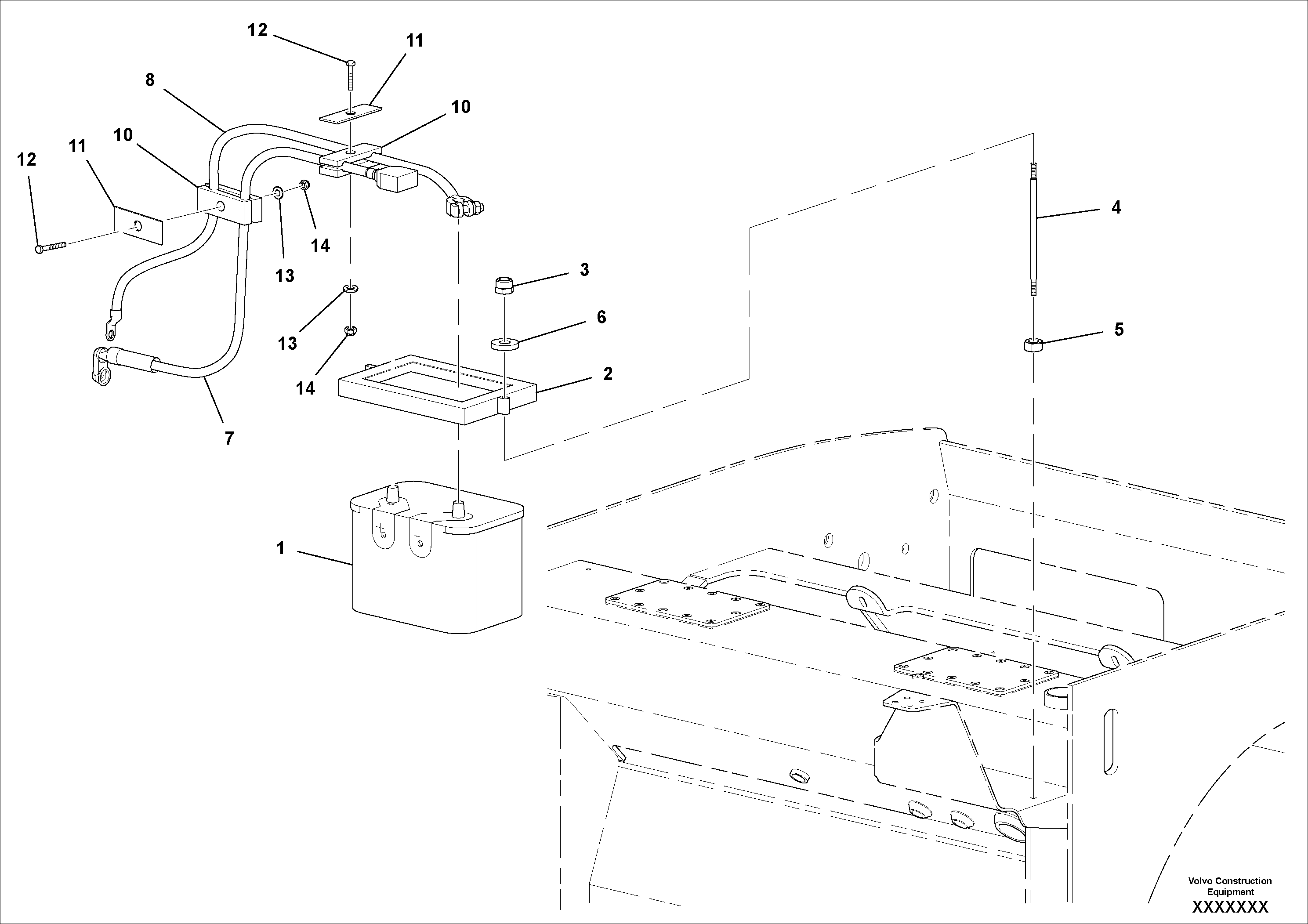 Схема запчастей Volvo DD70/DD70HF S/N 197522 - - 86631 Battery installation 