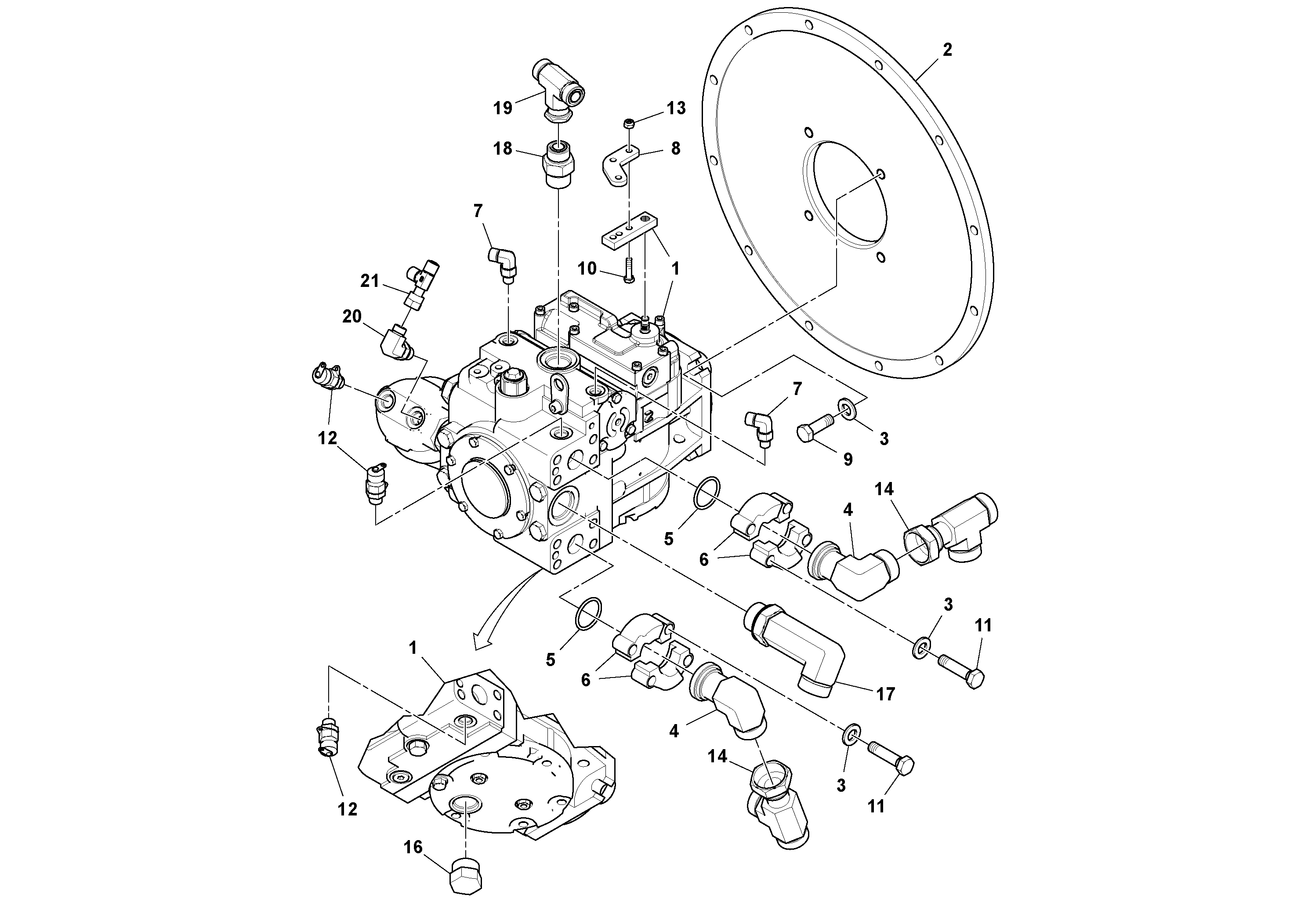 Схема запчастей Volvo DD70/DD70HF S/N 197522 - - 100962 Propulsion Pump Assembly 