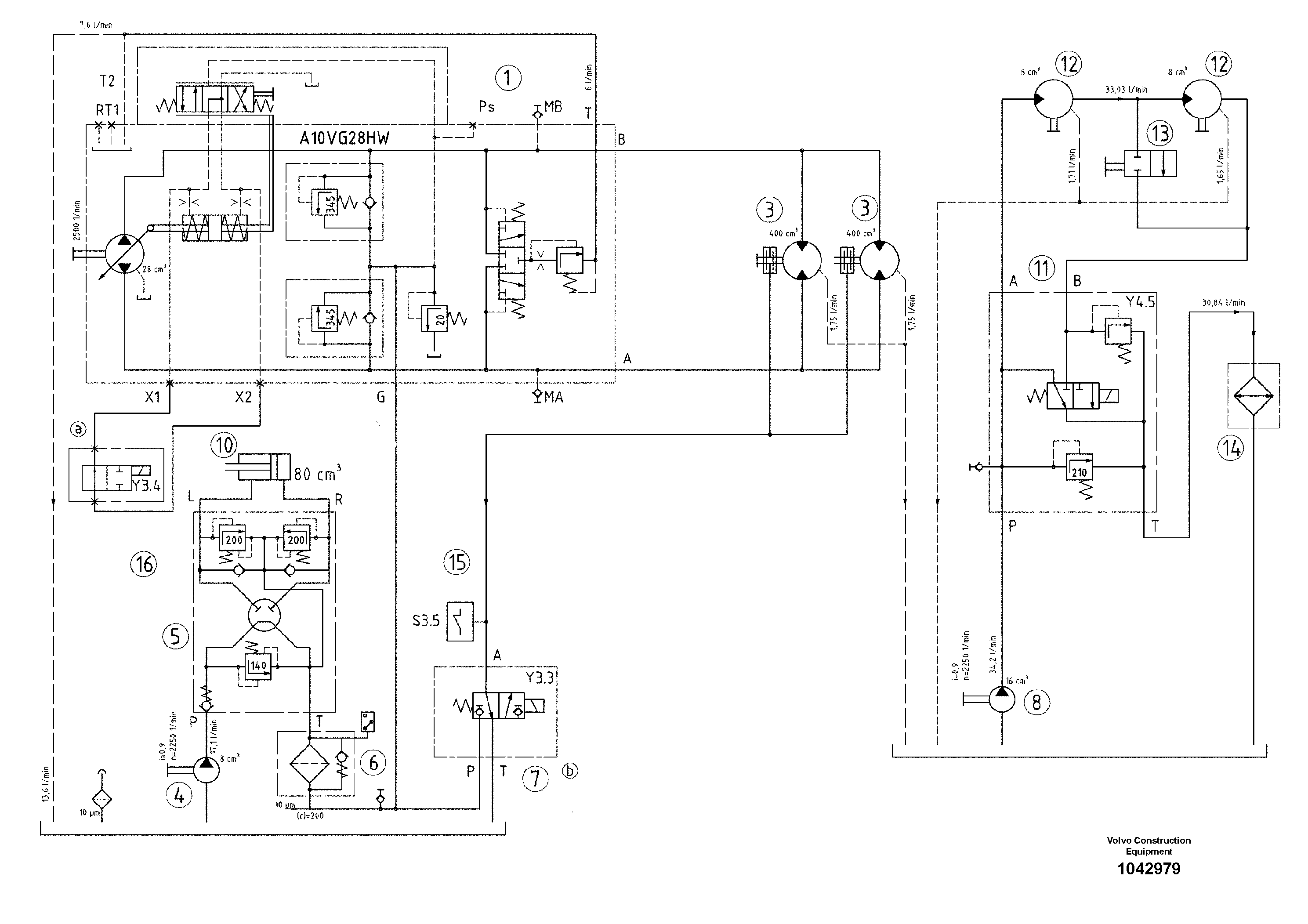 Схема запчастей Volvo DD24 S/N 20661 - - 25175 Hydraulic diagram 