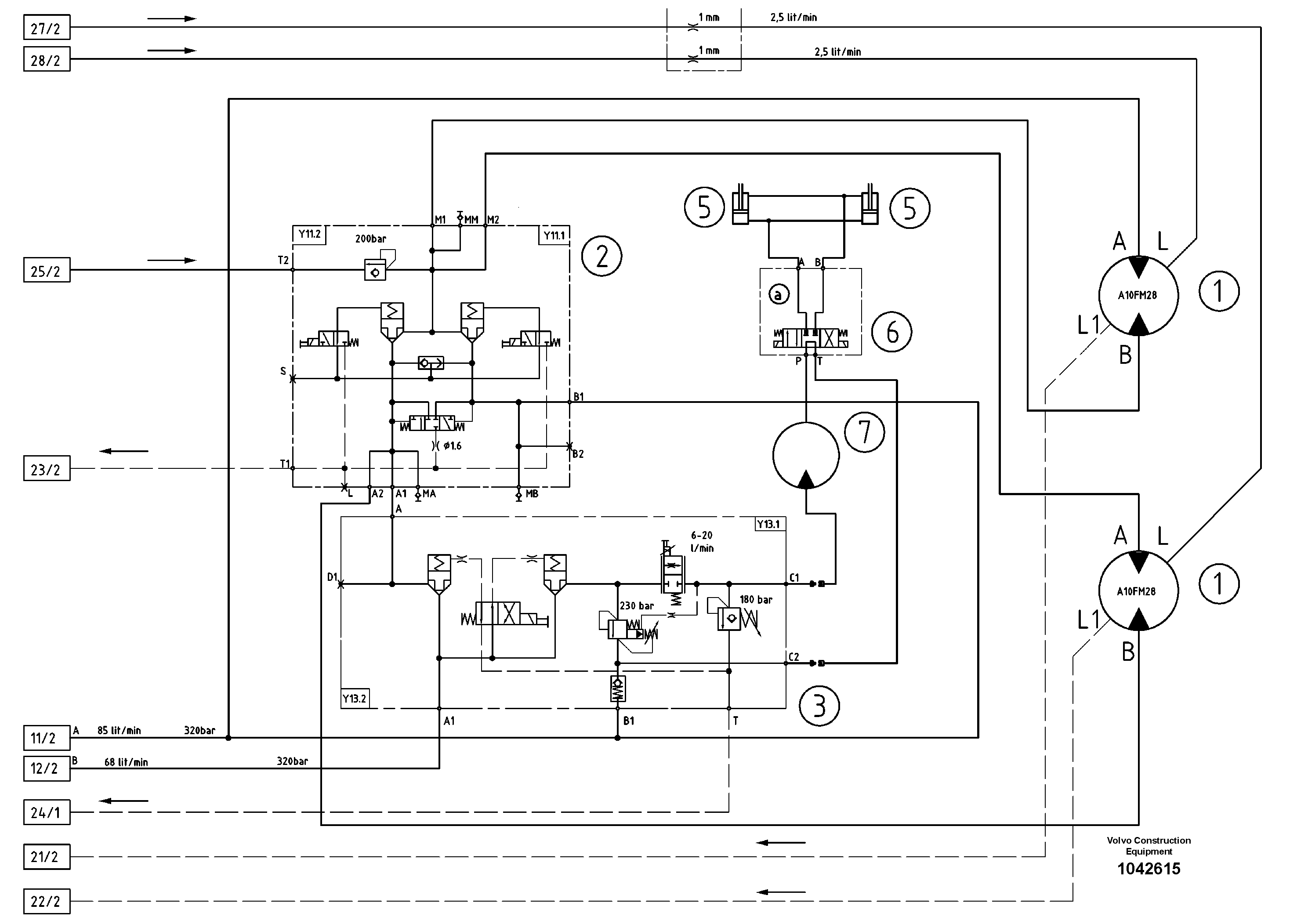 Схема запчастей Volvo DD85 S/N 21362 - - 55913 Hydraulic diagram 