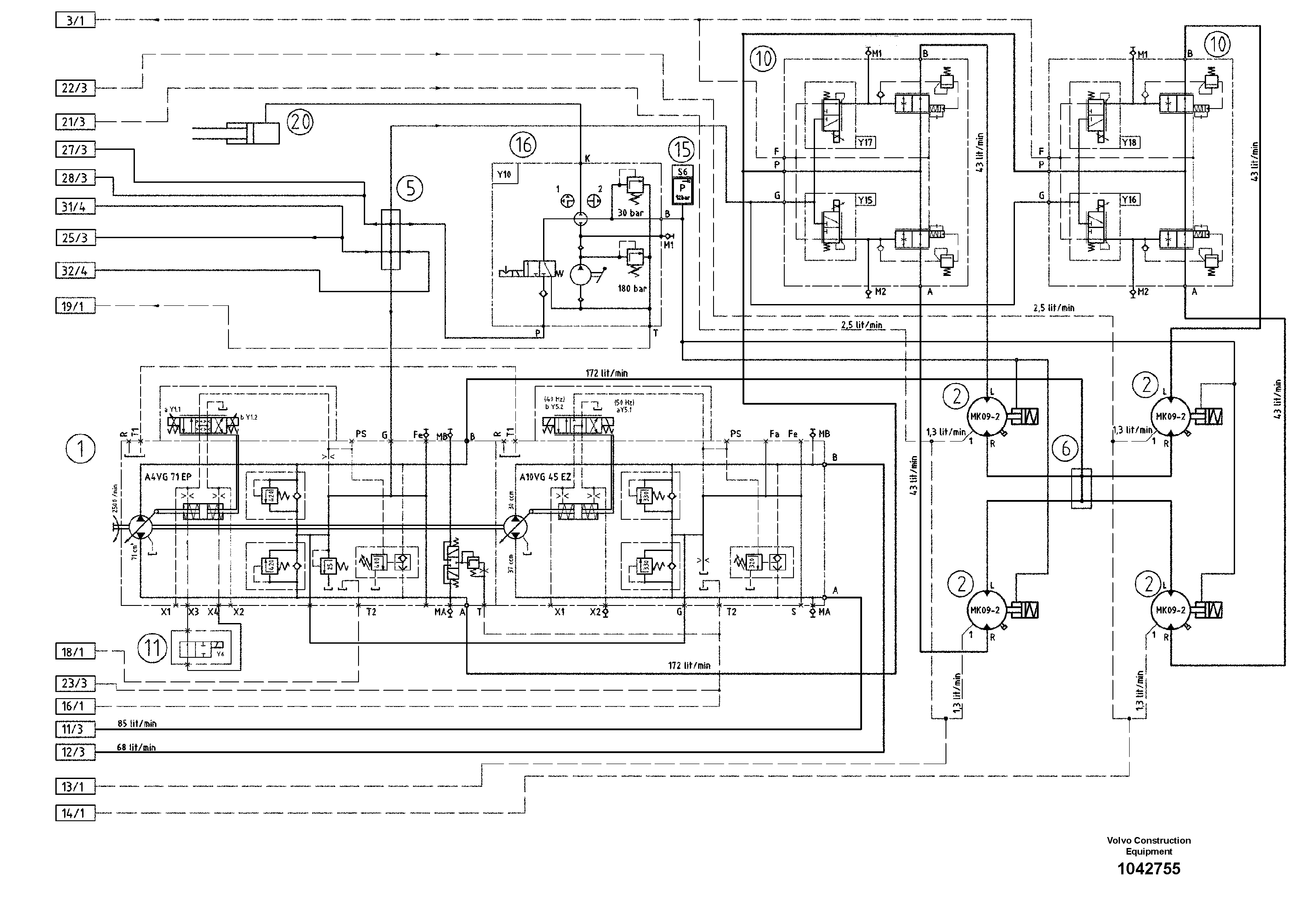 Схема запчастей Volvo DD85 S/N 21362 - - 91432 Hydraulic diagram 