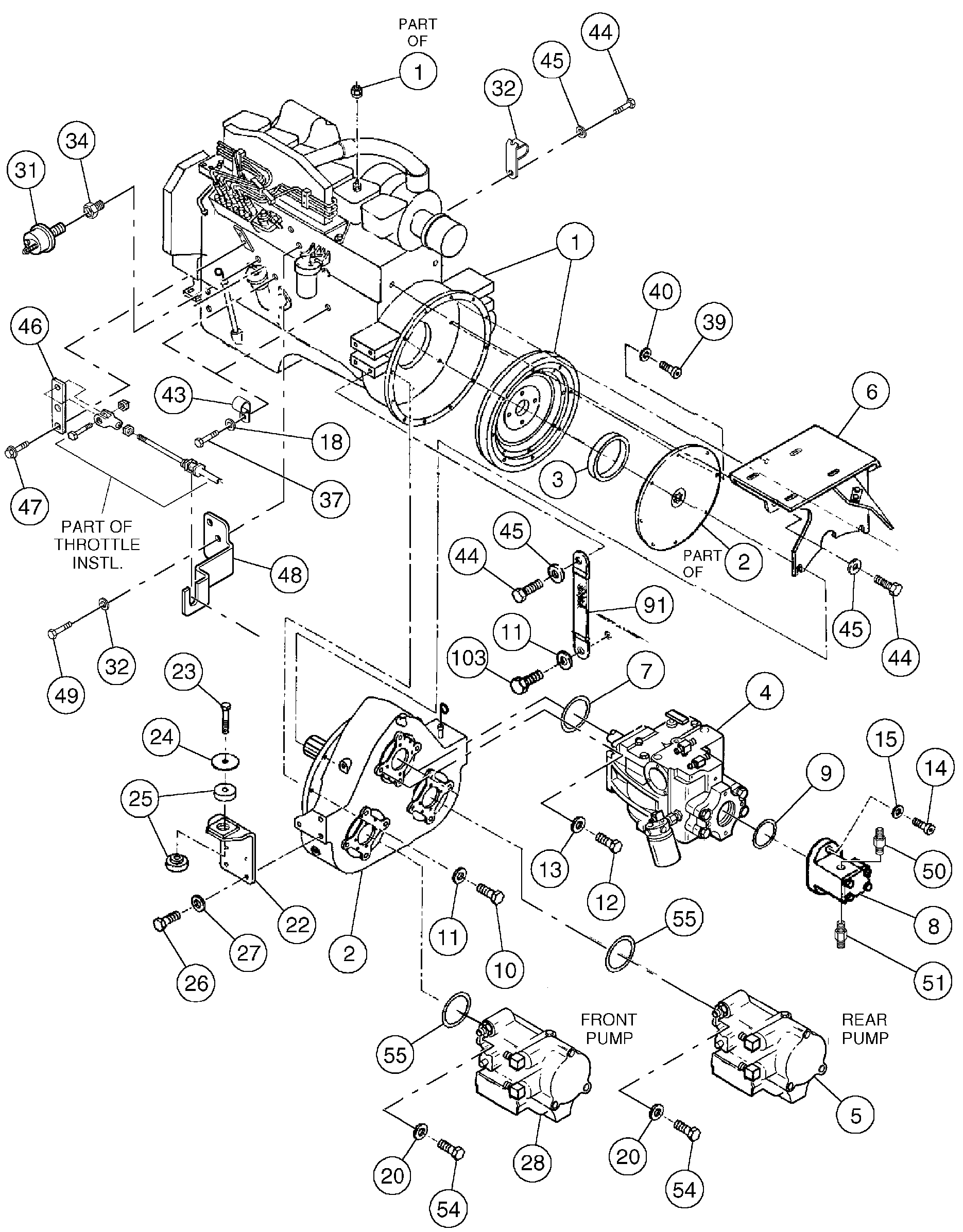 Схема запчастей Volvo DD136HF S/N 53593 - - 106005 Engine Installation 