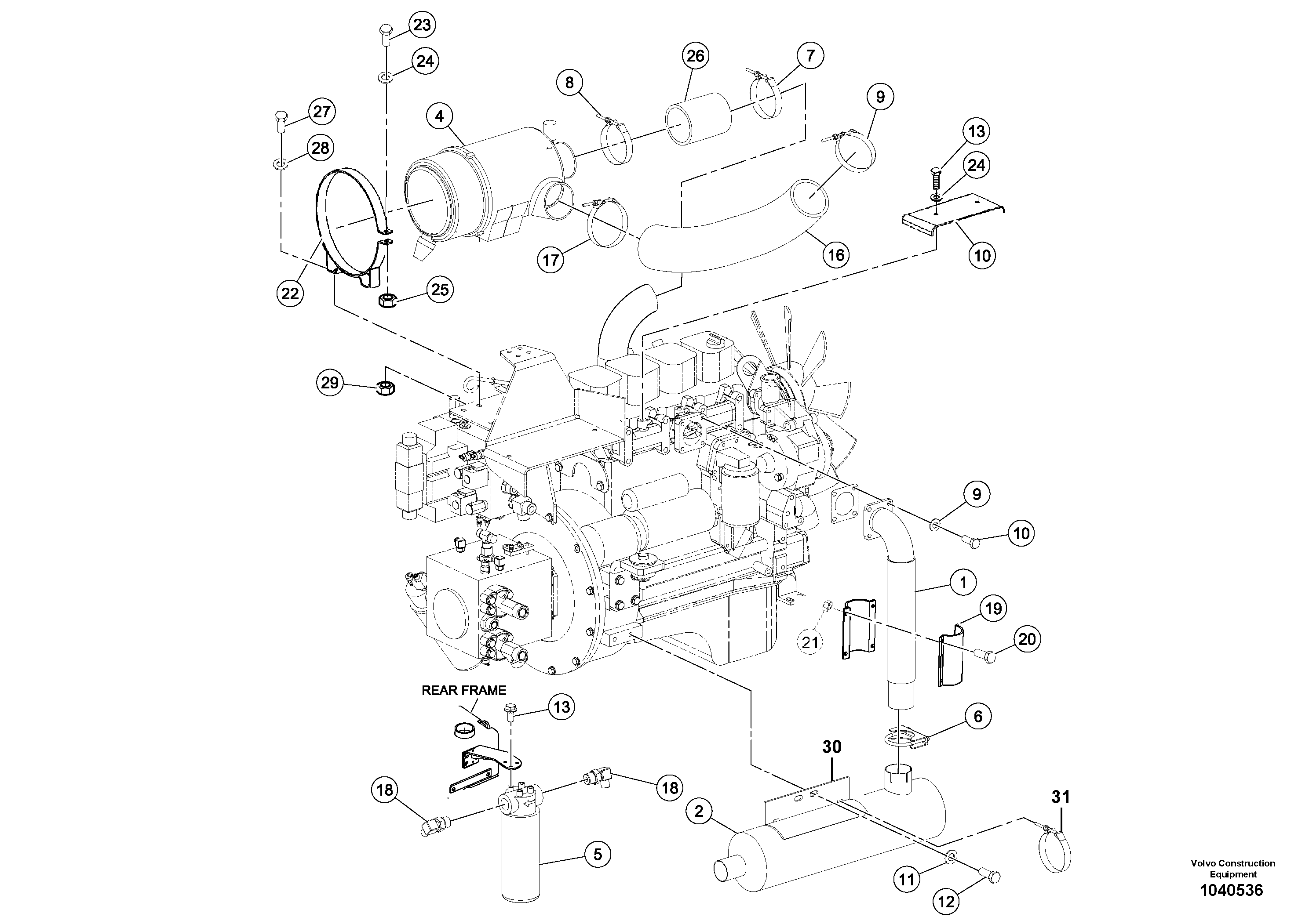 Схема запчастей Volvo DD80 - 96376 Air/exhaust Installation DD80 S/N 0820107116 -