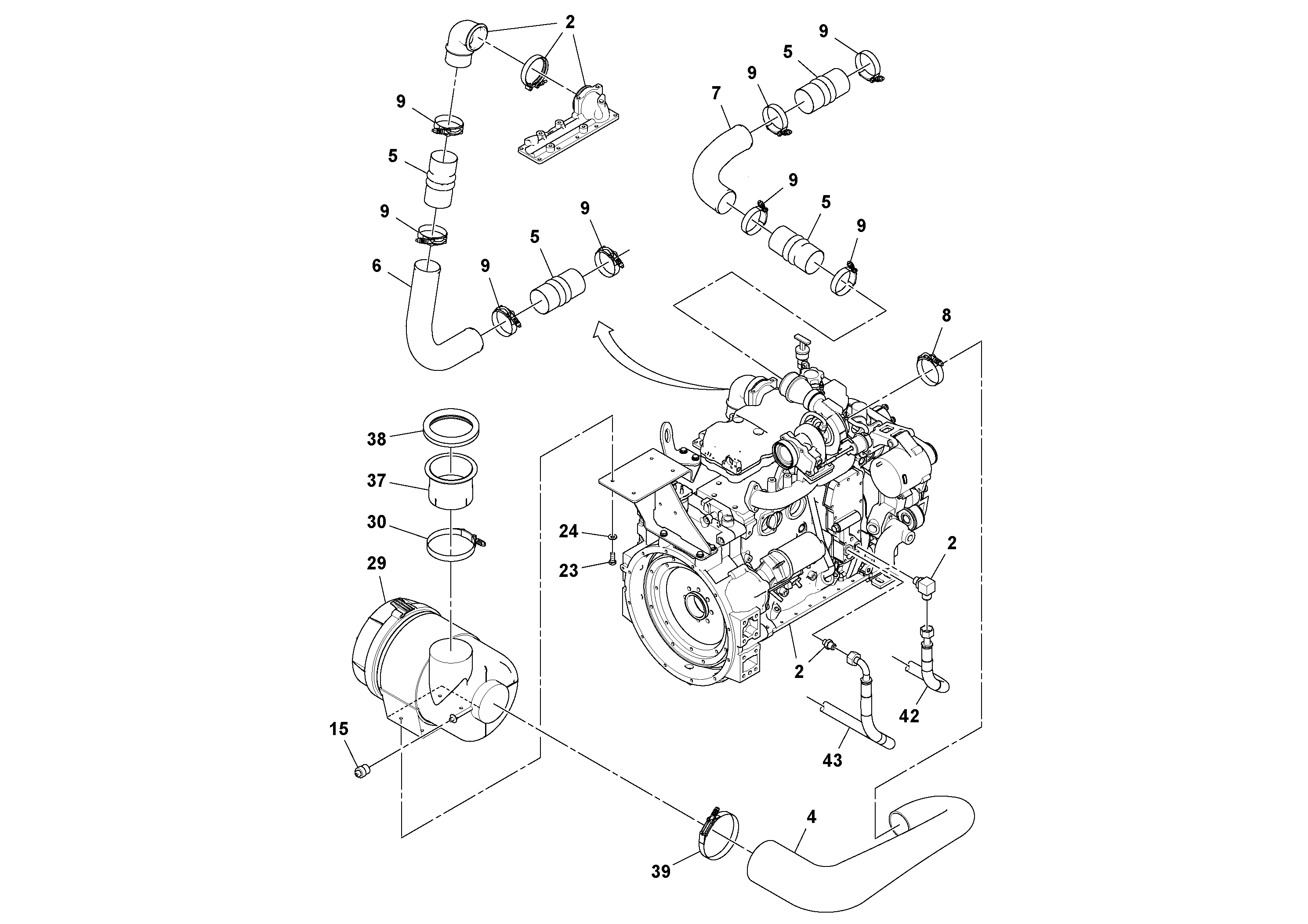 Схема запчастей Volvo DD90 - 96282 Engine Installation DD90/DD90HF S/N 197375 -