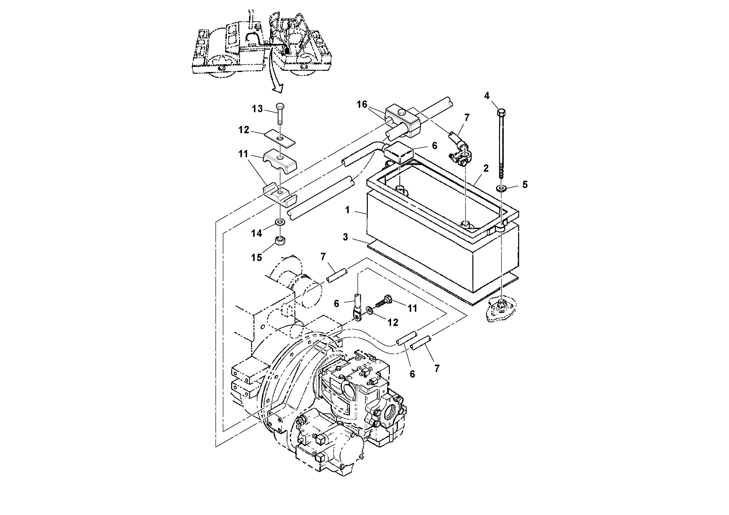 Схема запчастей Volvo DD90 - 93867 Battery installation DD90/DD90HF S/N 197375 -