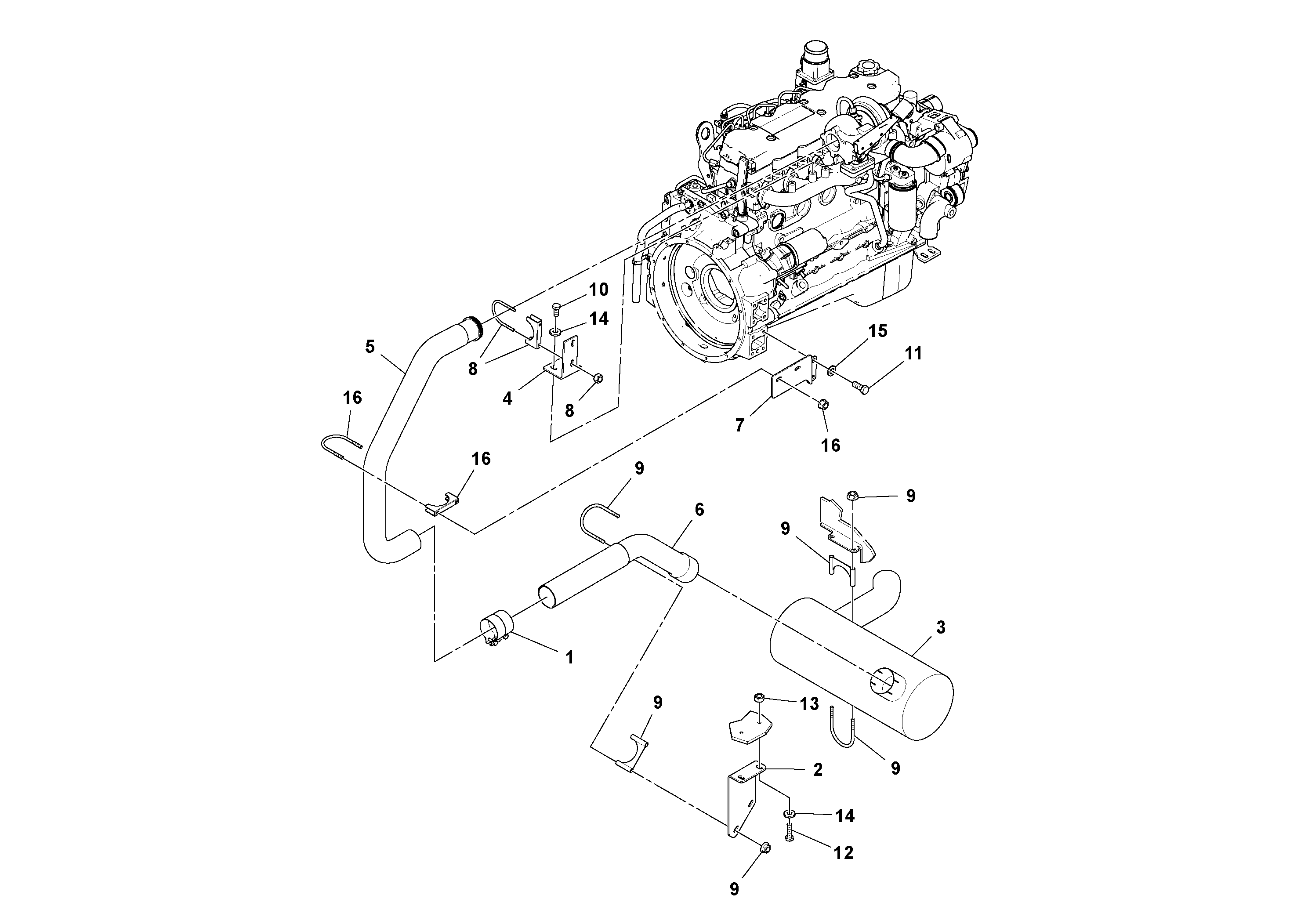 Схема запчастей Volvo SD116DX/SD116F S/N 197542 - - 100957 Exhaust Installation 