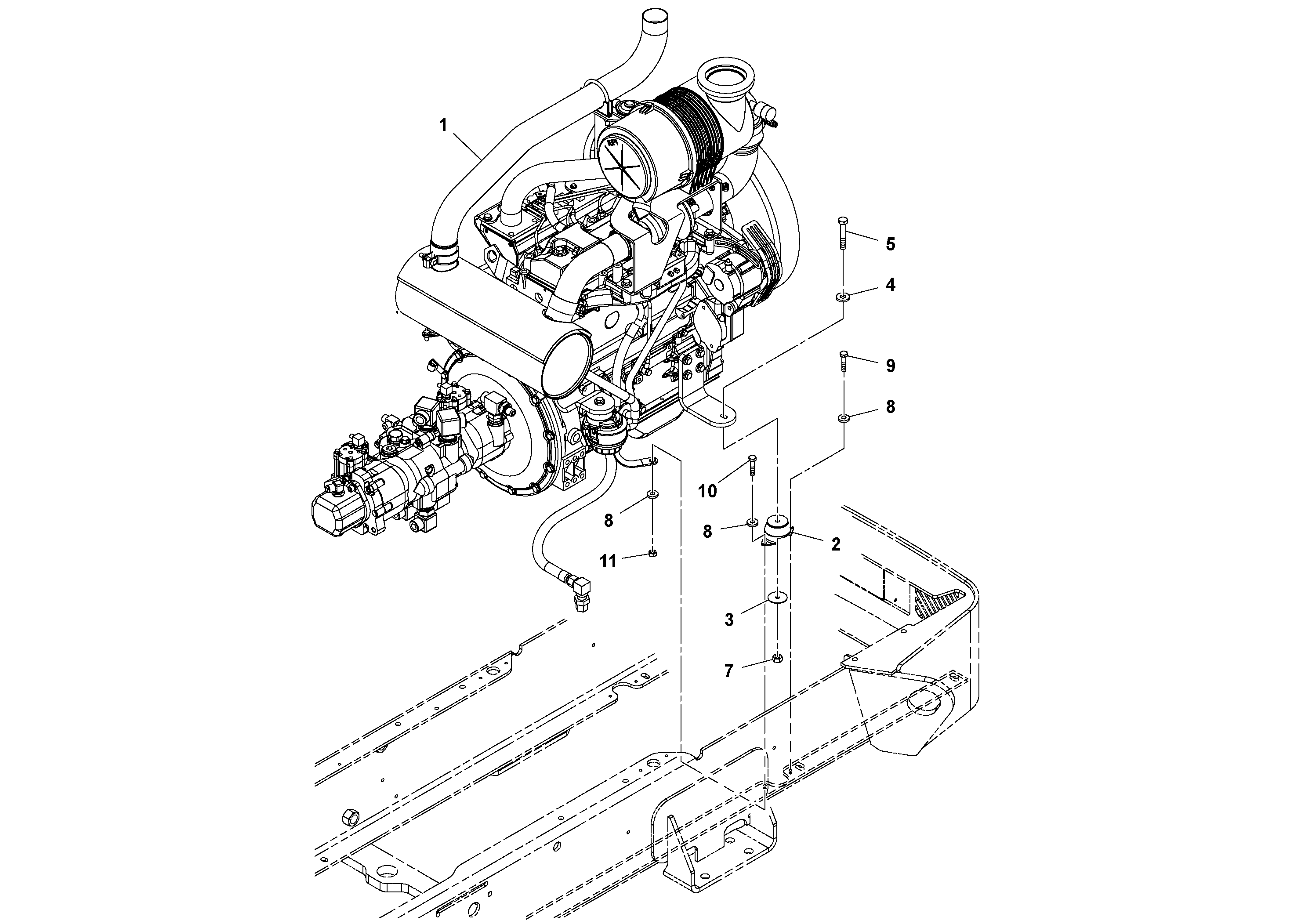 Схема запчастей Volvo SD45D/SD45F S/N 197409 - - 47447 Engine Installation 