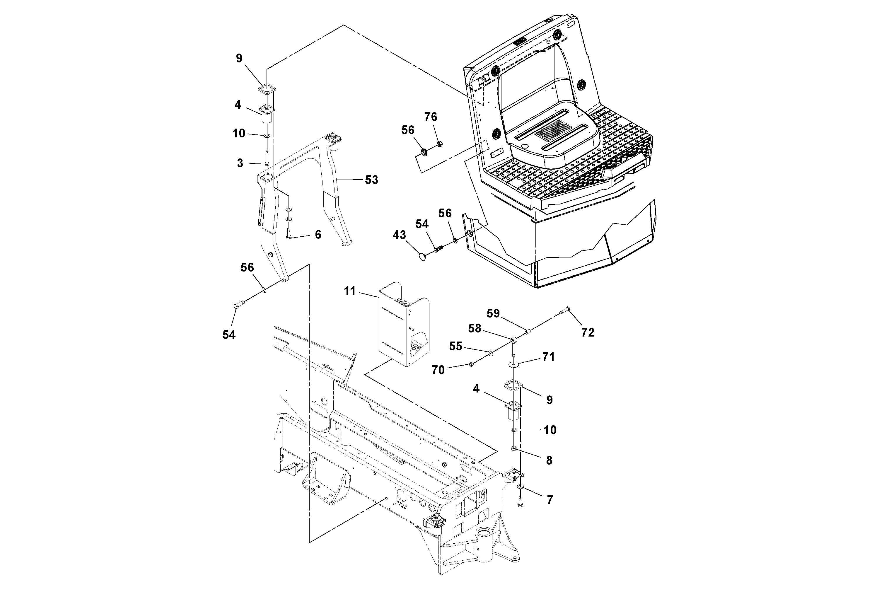 Схема запчастей Volvo SD70D/SD70F/SD77DX/SD77F S/N 197387- - 106990 Cab With Heater and Air Conditioning 