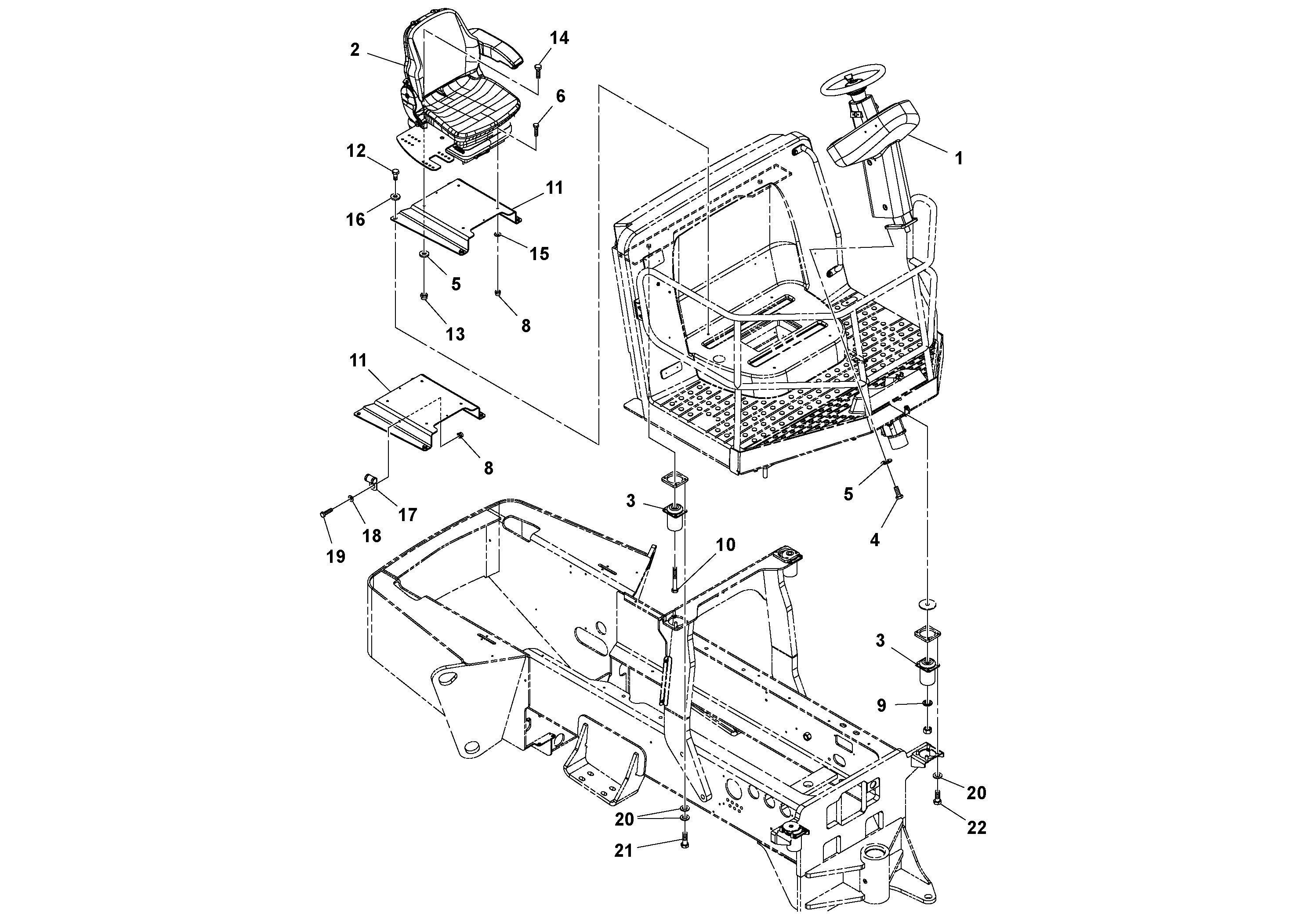 Схема запчастей Volvo SD70D/SD70F/SD77DX/SD77F S/N 197387- - 106287 Suspension seat installation 