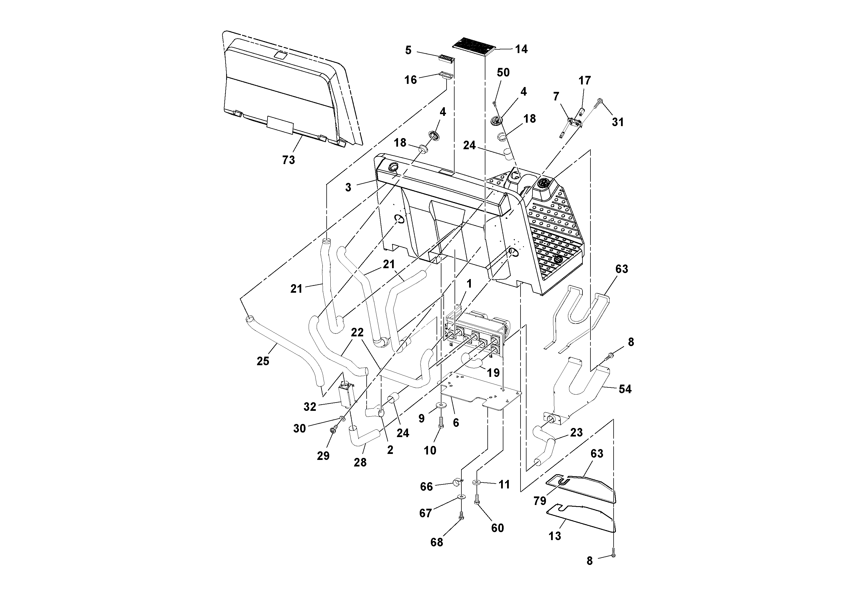Схема запчастей Volvo SD70D/SD70F/SD77DX/SD77F S/N 197387- - 106524 Cab Heater and Air Conditioning Assembly 