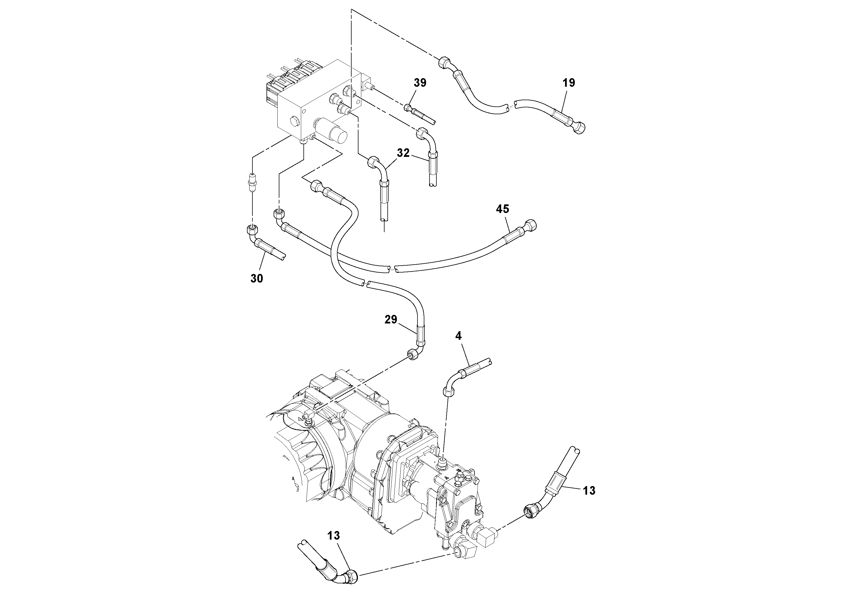 Схема запчастей Volvo SD70D/SD70F/SD77DX/SD77F S/N 197387- - 38821 Hoses Installation 