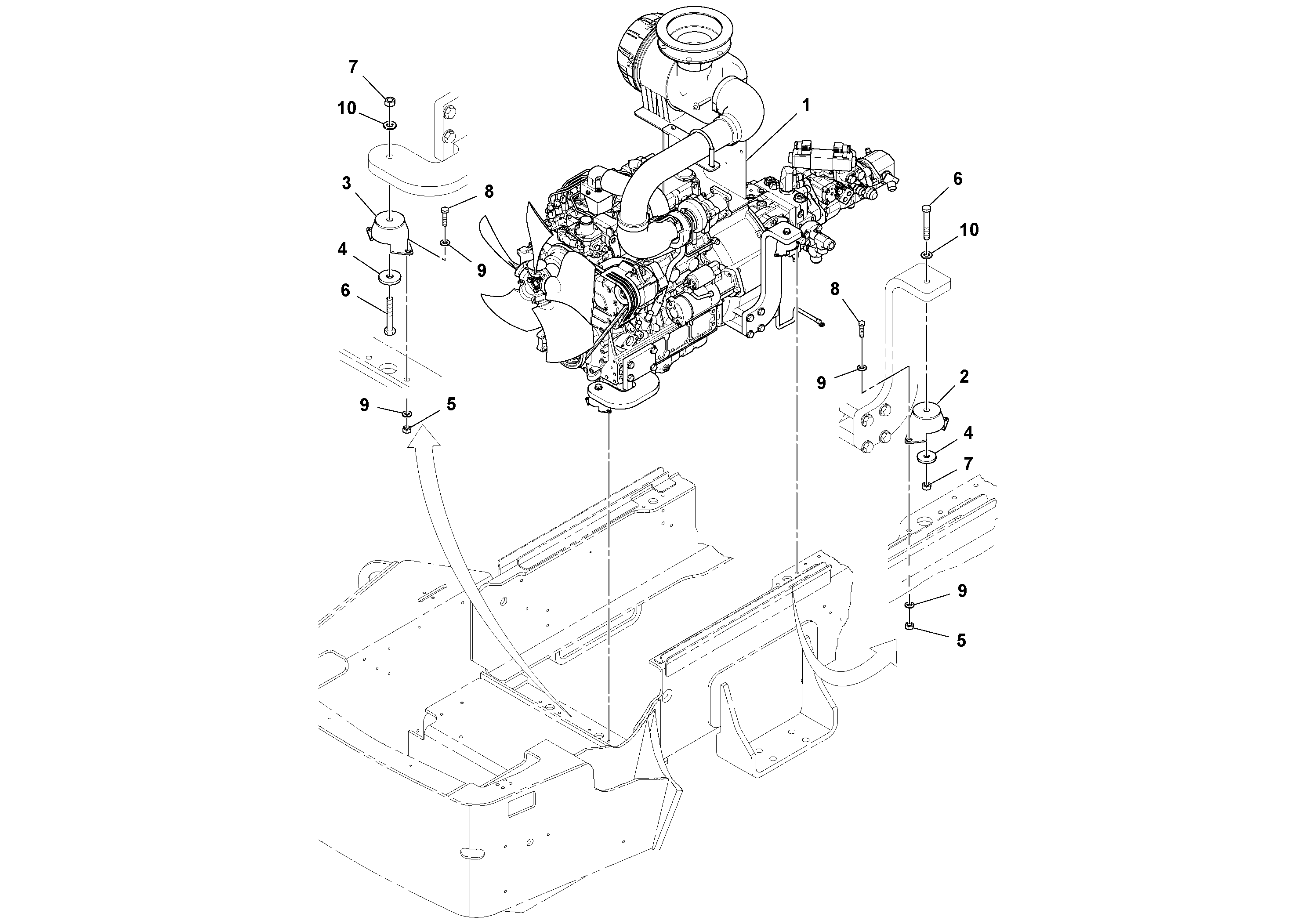 Схема запчастей Volvo SD70D/SD70F/SD77DX/SD77F S/N 197387- - 95745 Engine Installation 