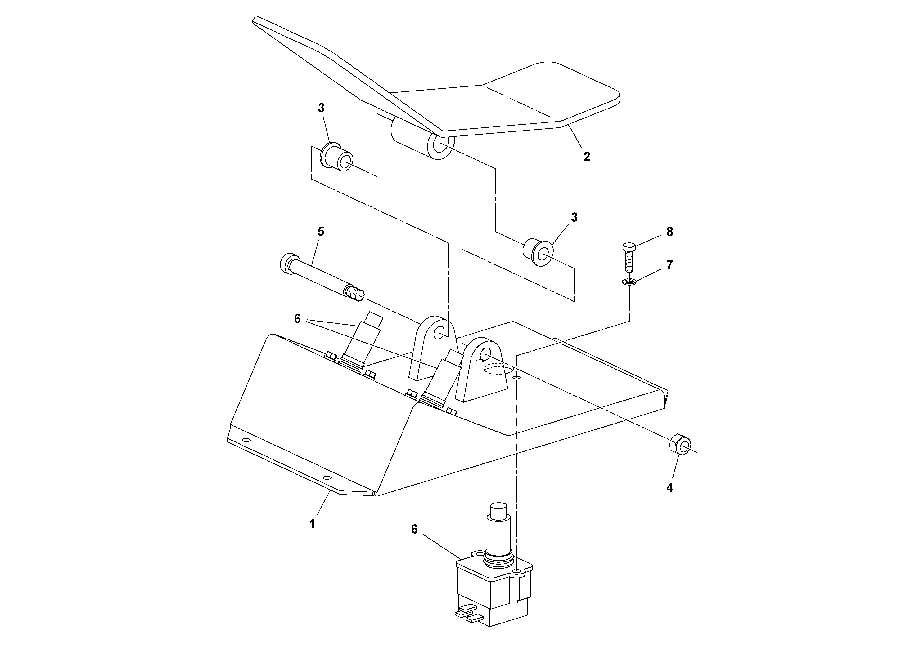 Схема запчастей Volvo SD70D/SD70F/SD77DX/SD77F S/N 197387- - 95154 Foot Pedal Assembly 