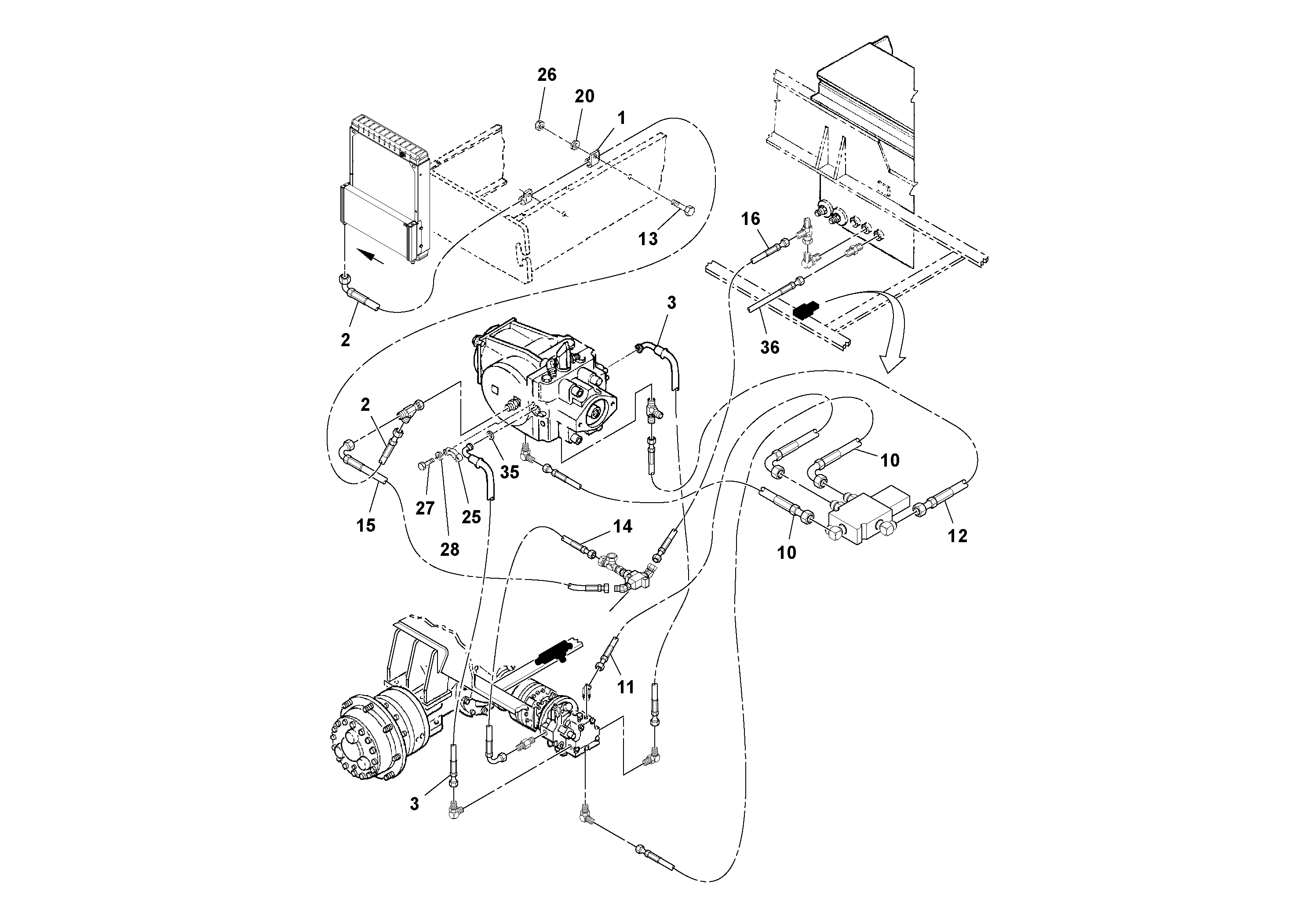 Схема запчастей Volvo SD100C S/N 198060 - - 55081 Traction Hoses Installation 