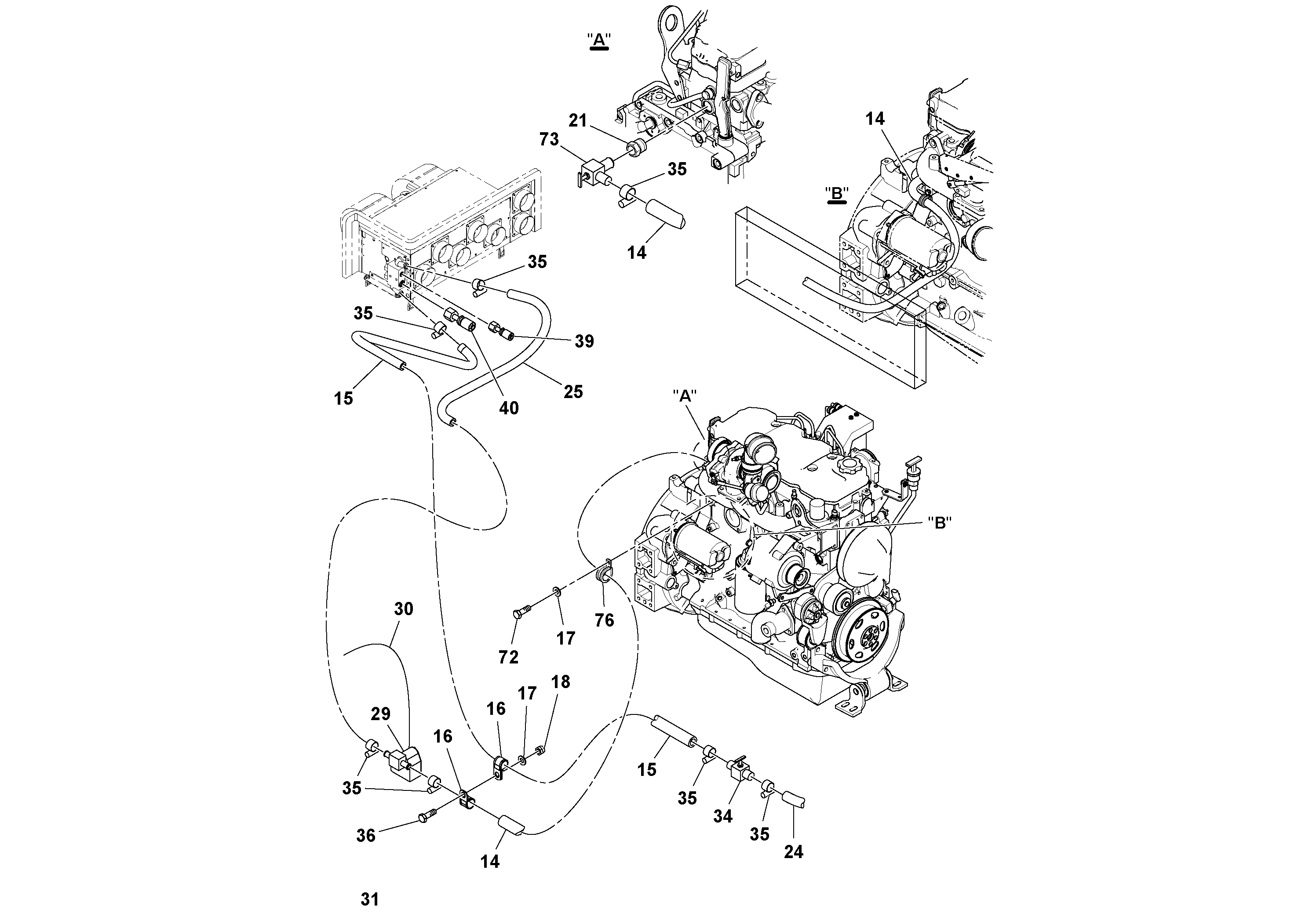 Схема запчастей Volvo SD100D/100F/SD105DX/105F S/N 197389 - - 62585 Cab Installation 