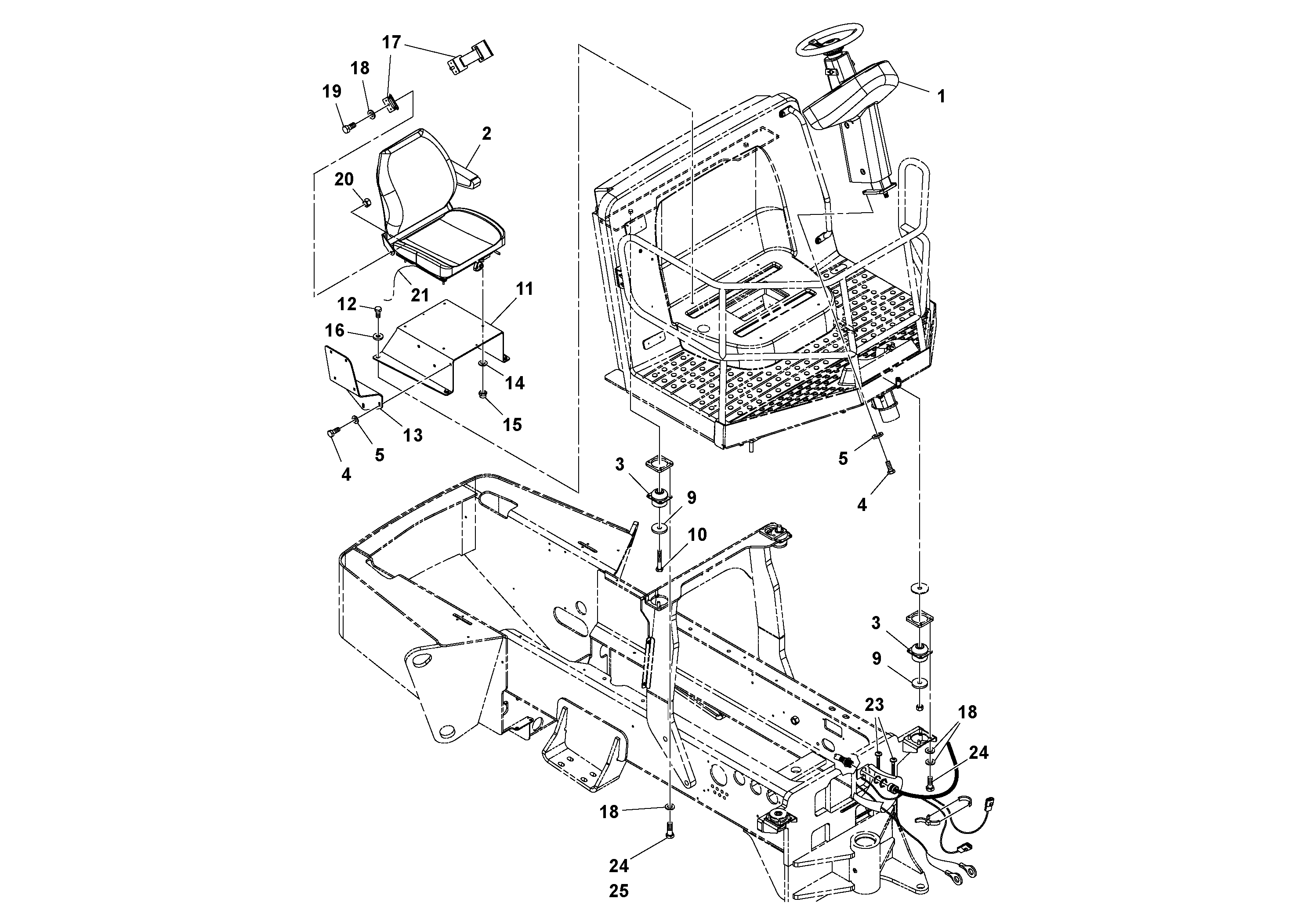 Схема запчастей Volvo SD100D/100F/SD105DX/105F S/N 197389 - - 99207 Pedestal And Seat Installation 