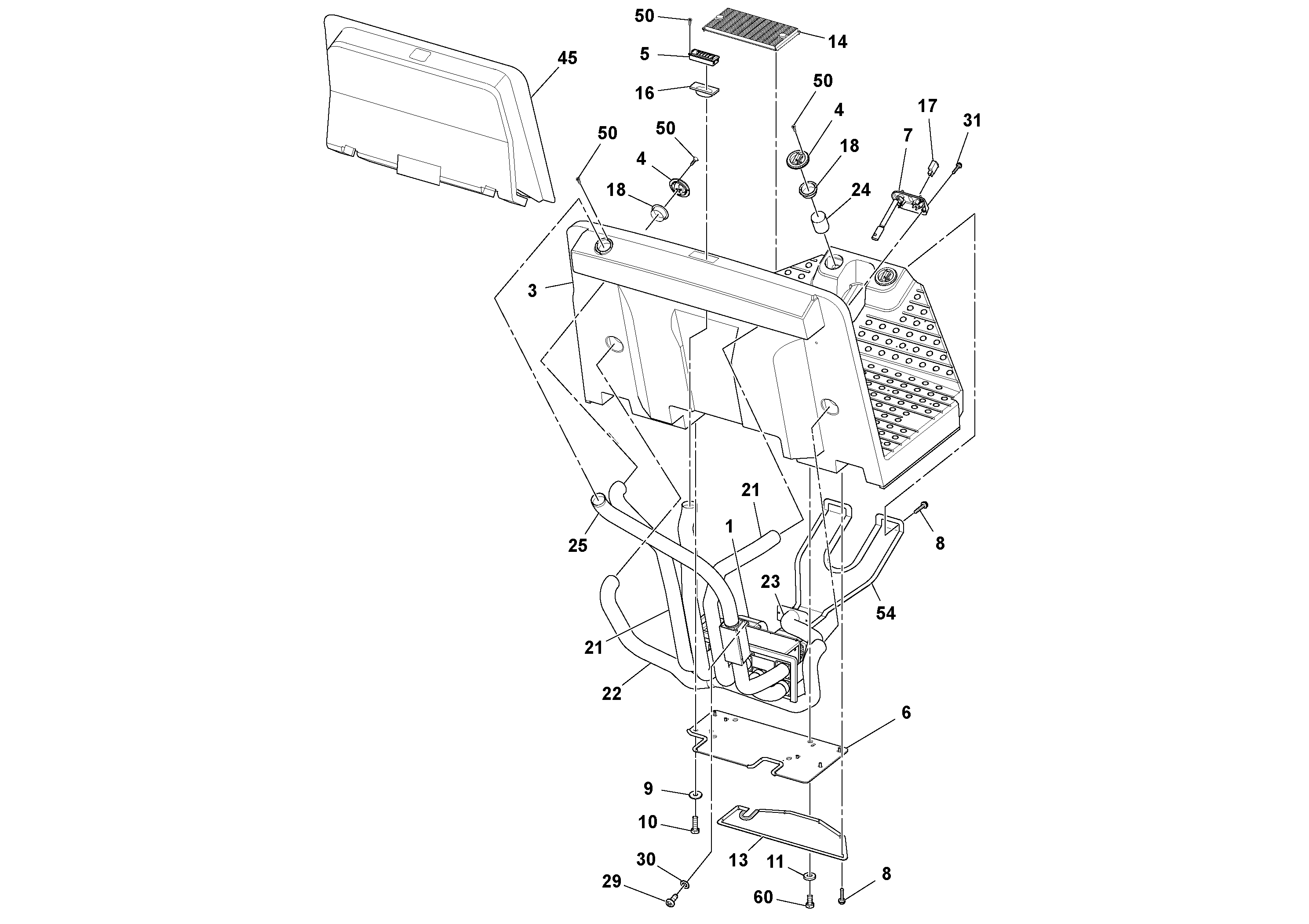 Схема запчастей Volvo SD100D/100F/SD105DX/105F S/N 197389 - - 105994 Heater Assembly 