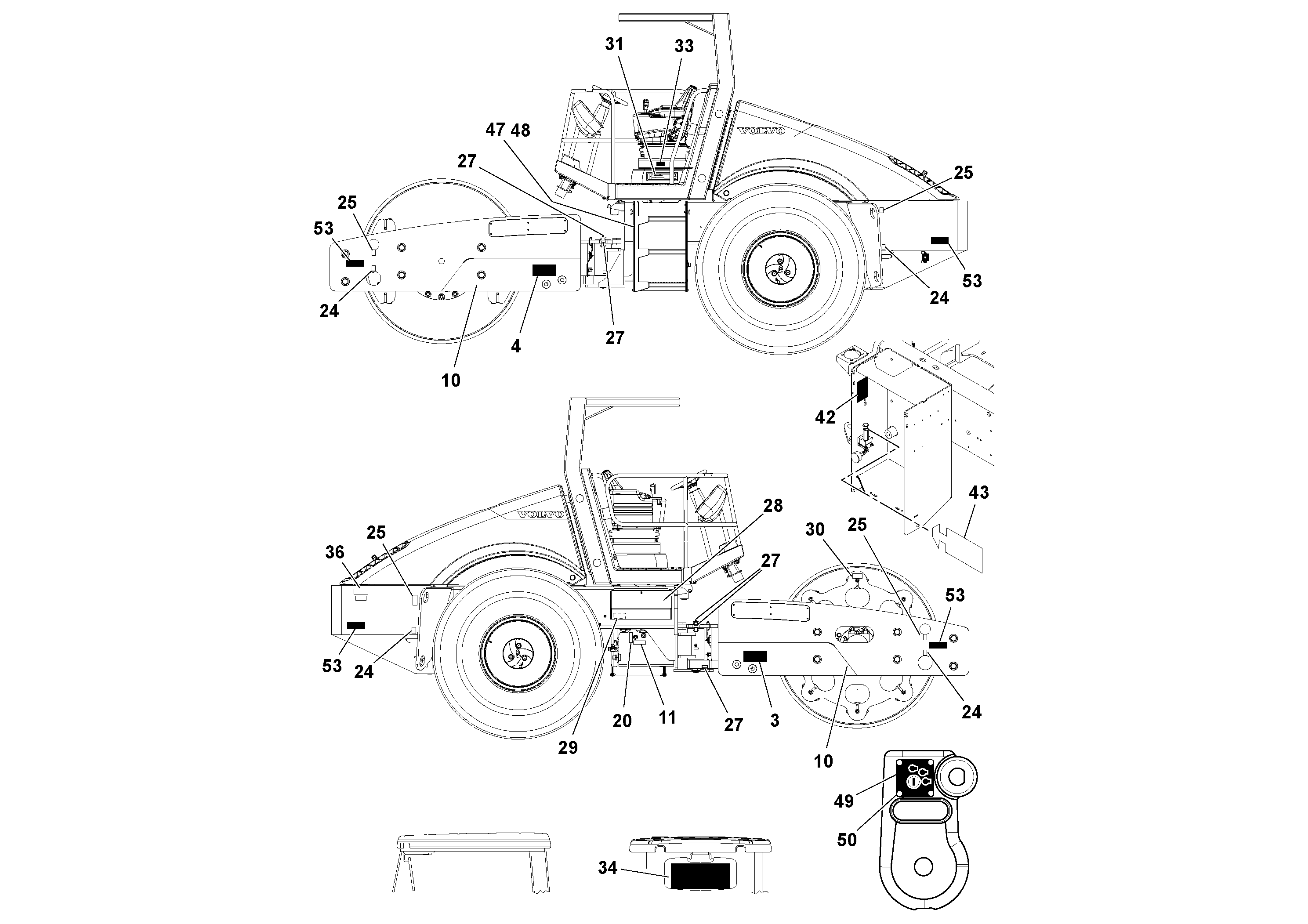 Схема запчастей Volvo SD100D/100F/SD105DX/105F S/N 197389 - - 44257 Decal Installation 
