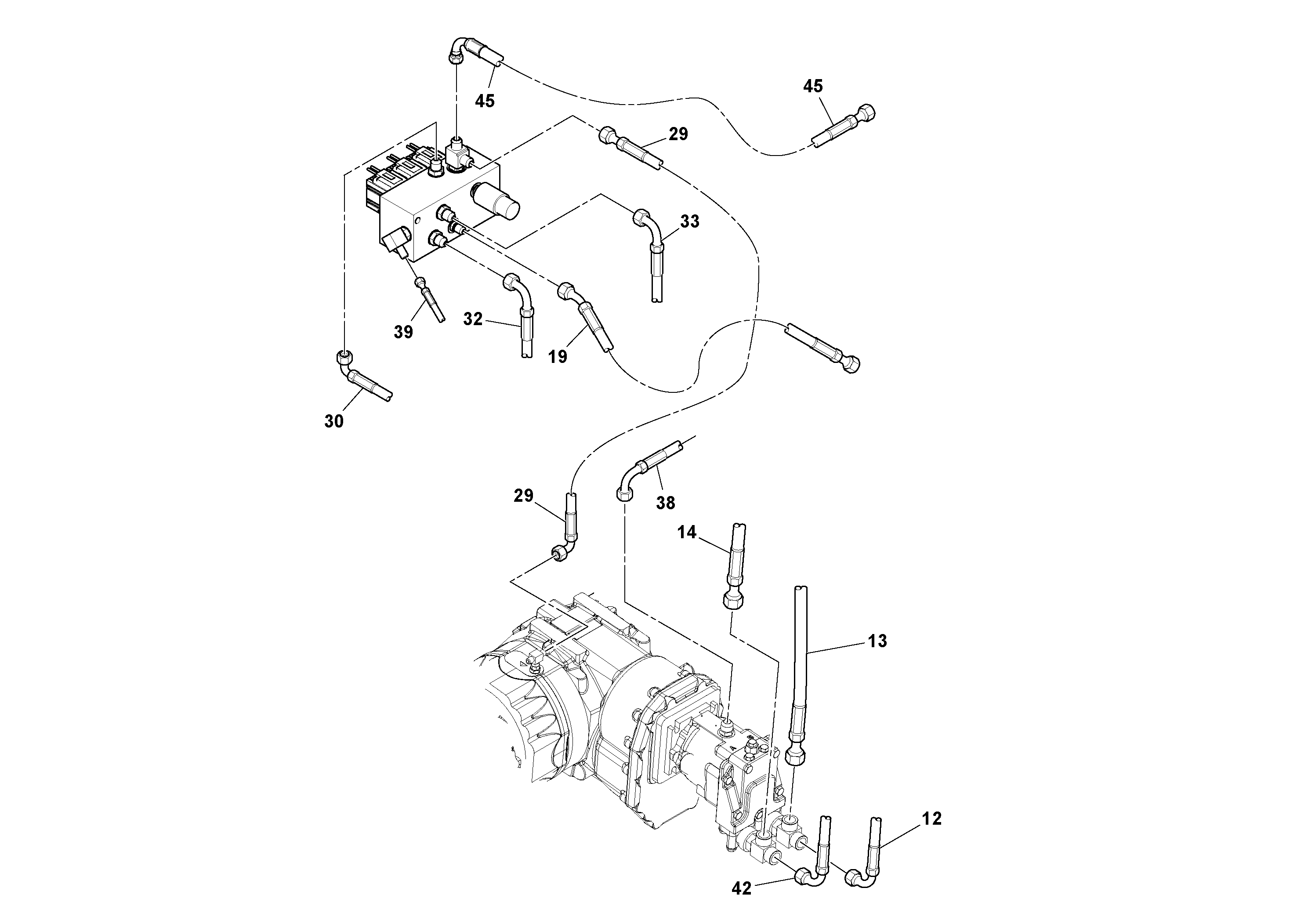 Схема запчастей Volvo SD100D/100F/SD105DX/105F S/N 197389 - - 64152 Rear Frame Hoses Installation 