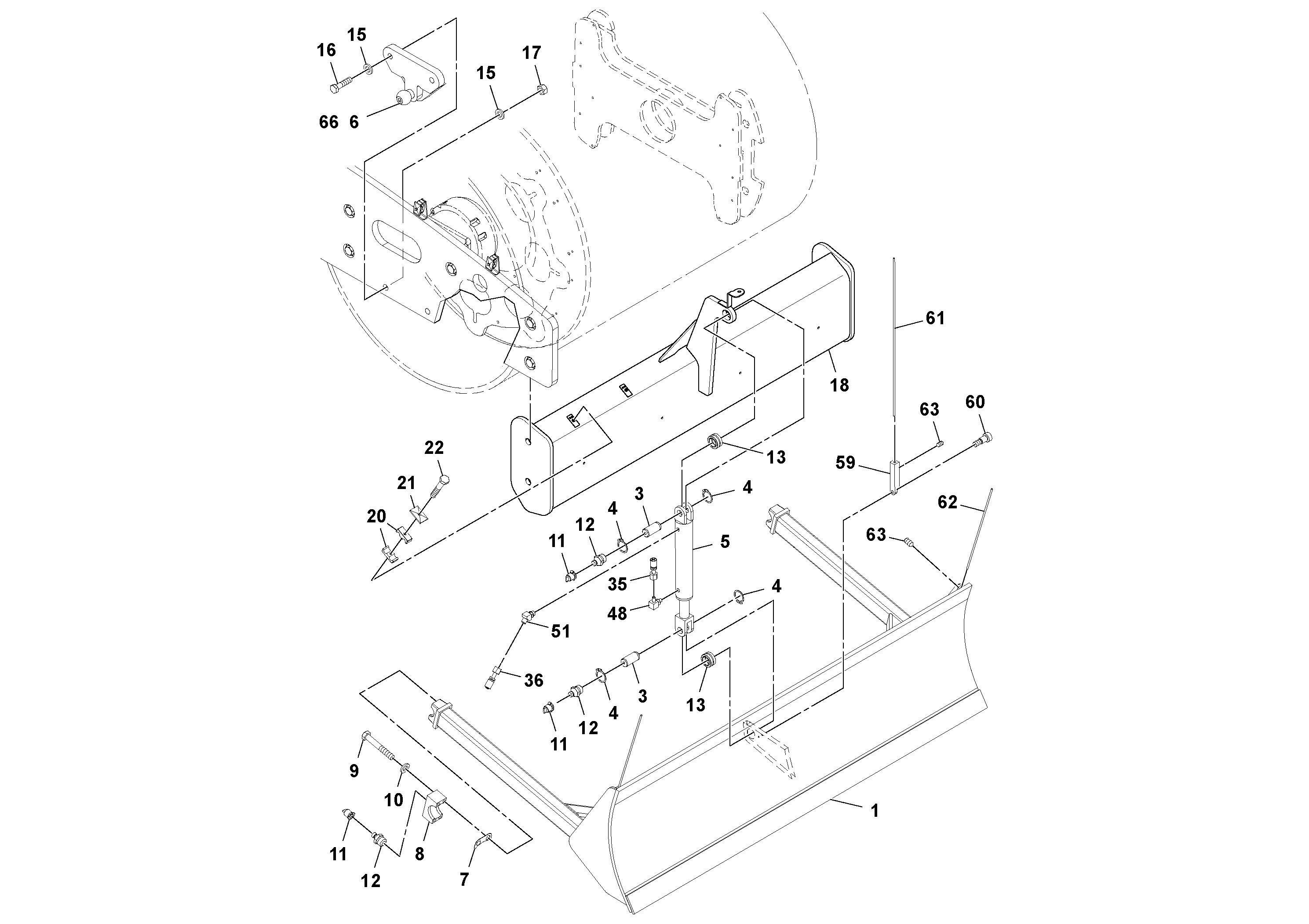 Схема запчастей Volvo SD100D/100F/SD105DX/105F S/N 197389 - - 96377 Leveling Blade Installation 