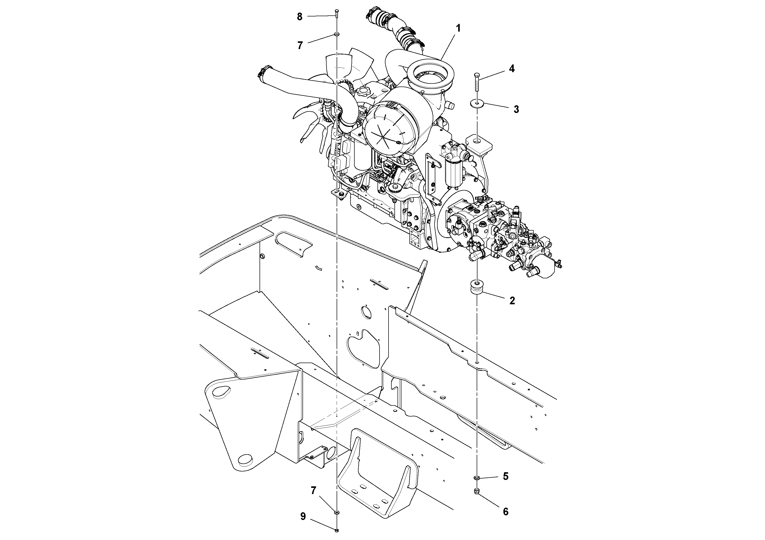 Схема запчастей Volvo SD100D/100F/SD105DX/105F S/N 197389 - - 53726 Engine Installation 