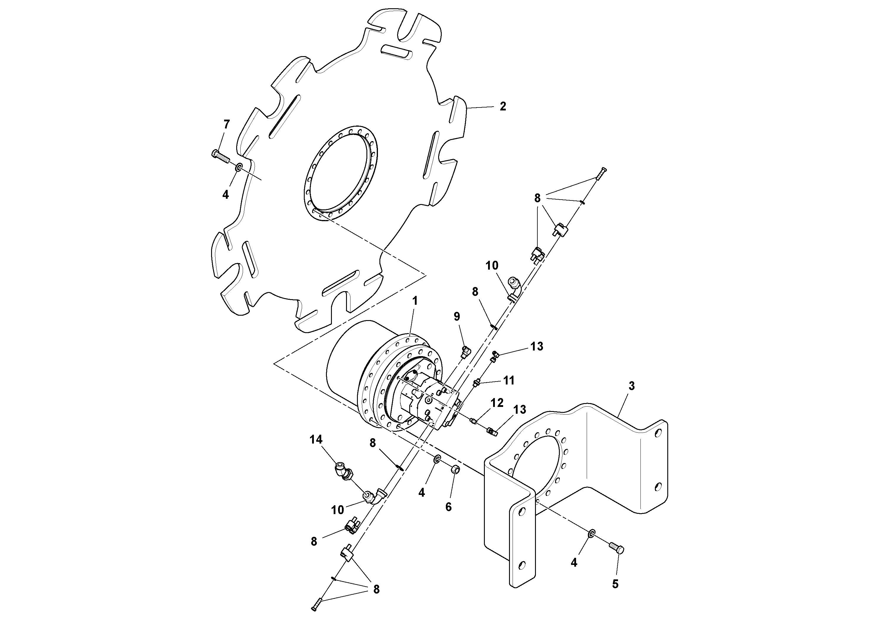 Схема запчастей Volvo SD100D/100F/SD105DX/105F S/N 197389 - - 84504 Drive Motor Assembly 
