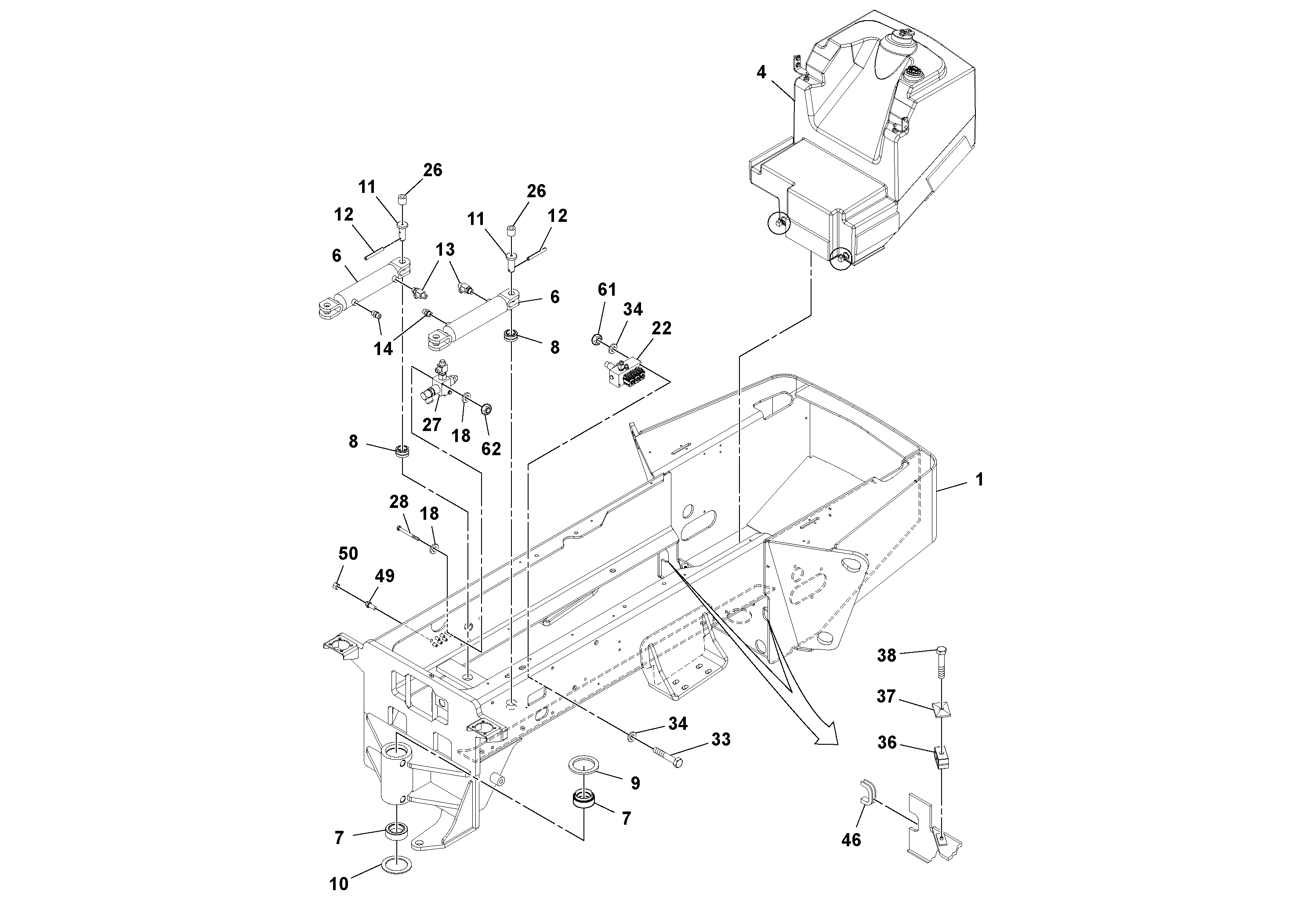 Схема запчастей Volvo SD100D/100F/SD105DX/105F S/N 197389 - - 60706 Rear Frame Installation 