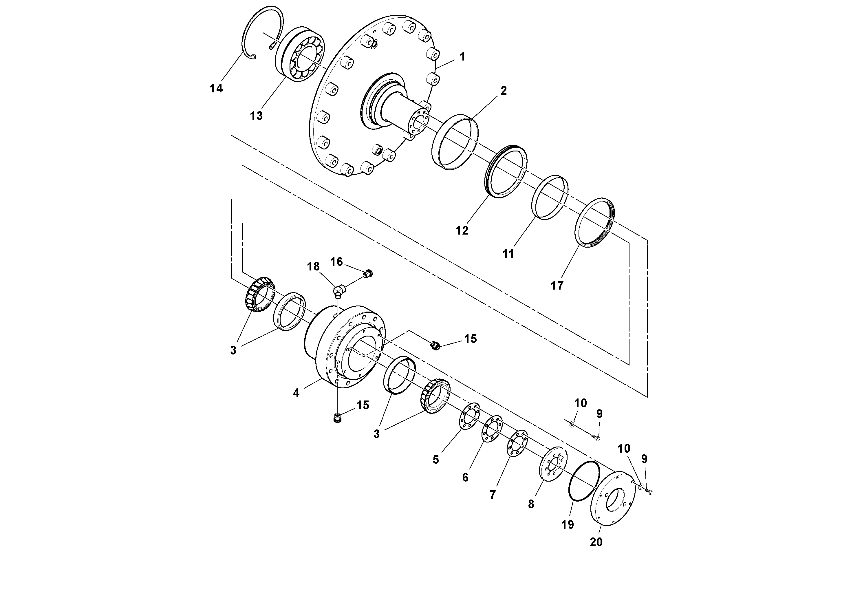 Схема запчастей Volvo SD100D/100F/SD105DX/105F S/N 197389 - - 95374 Bearing Housing Assembly 