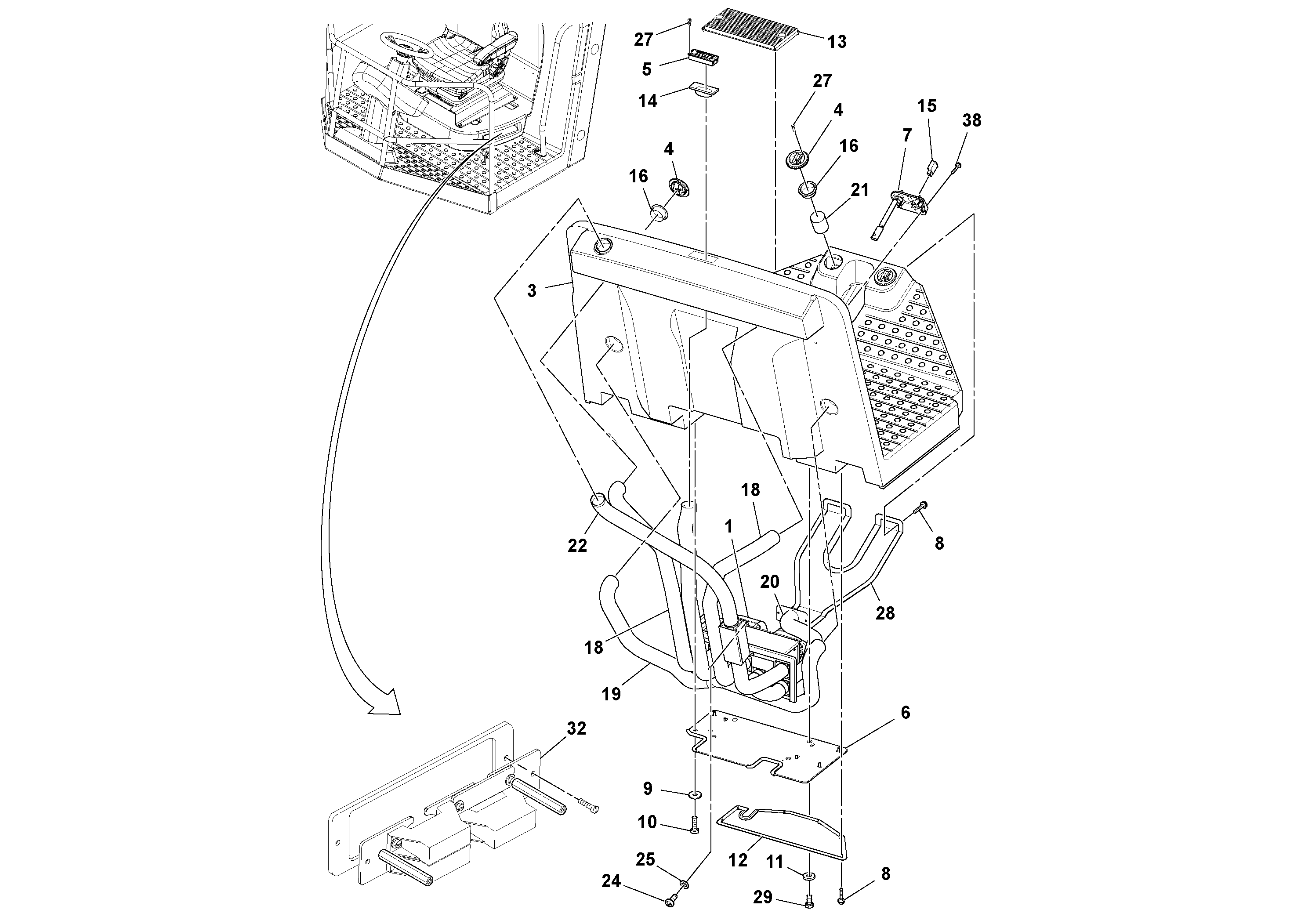 Схема запчастей Volvo SD77DA S/N 197788- - 106963 Cab Heater Assembly 