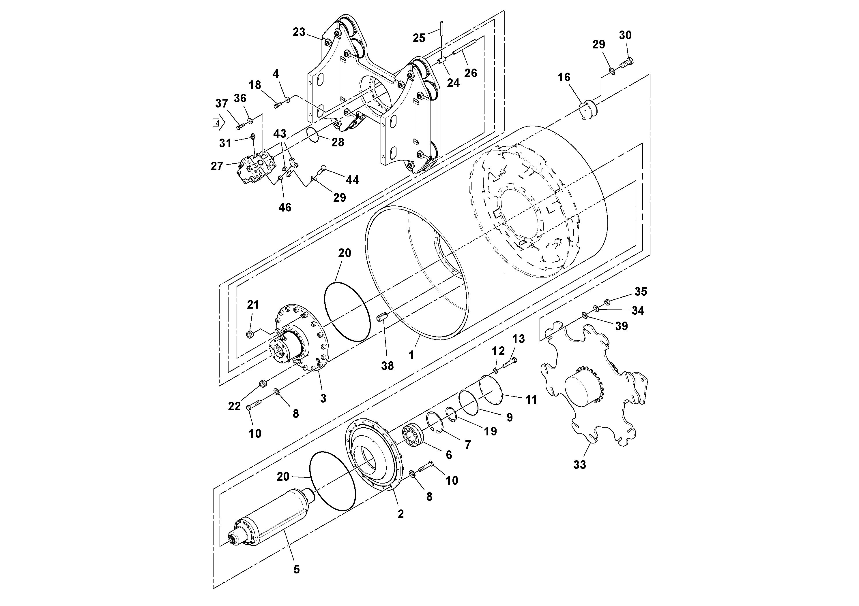Схема запчастей Volvo SD160DX/SD190/SD200 S/N 197386 - - 105342 Drum Assembly 