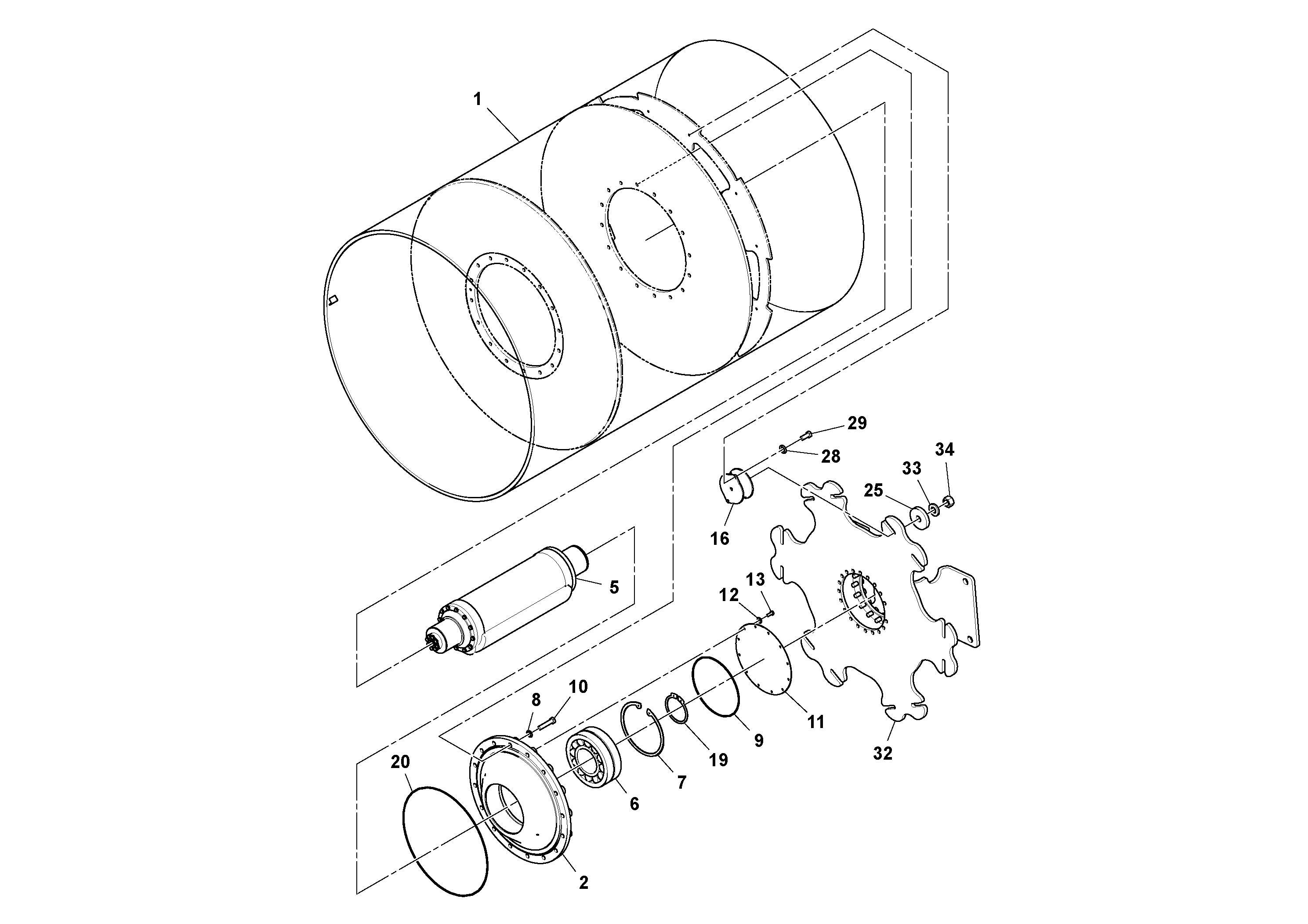 Схема запчастей Volvo SD160DX/SD190/SD200 S/N 197386 - - 92355 Drum Assembly 